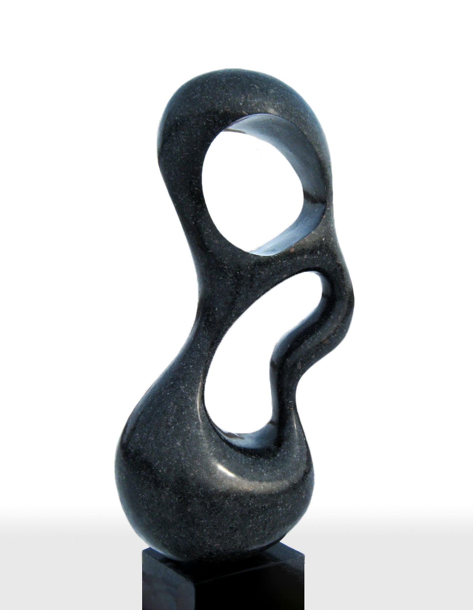 El escultor Jeremy Guy ha diseñado una elegante forma orgánica de granito negro de superficie lisa. Una base plana de aluminio acompaña a esta escultura. Las variantes de base están disponibles a un precio razonable. Esta escultura es la número 4 de