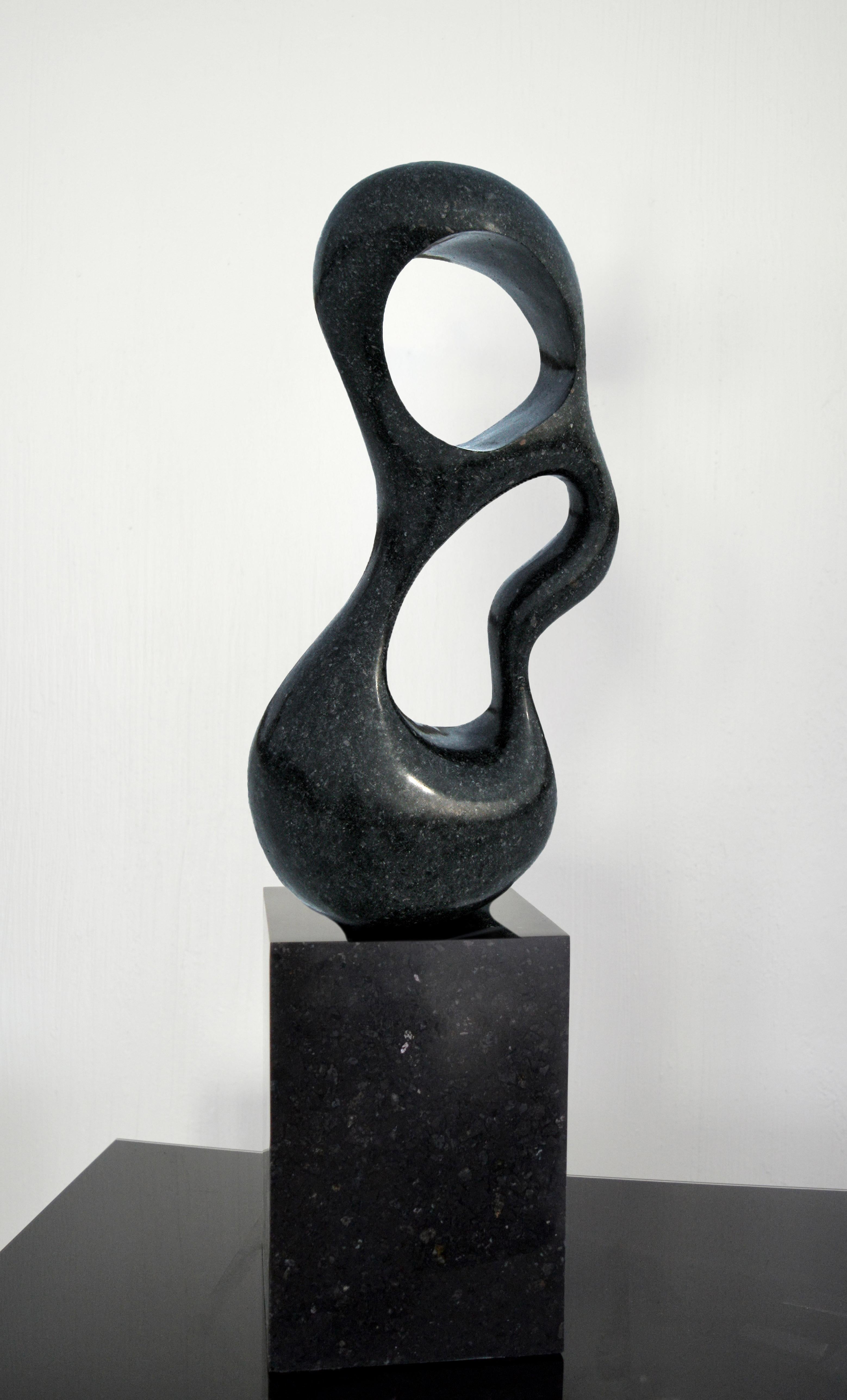 Rise 4/50 - escultura oscura, lisa, pulida, abstracta, de granito negro en venta 1