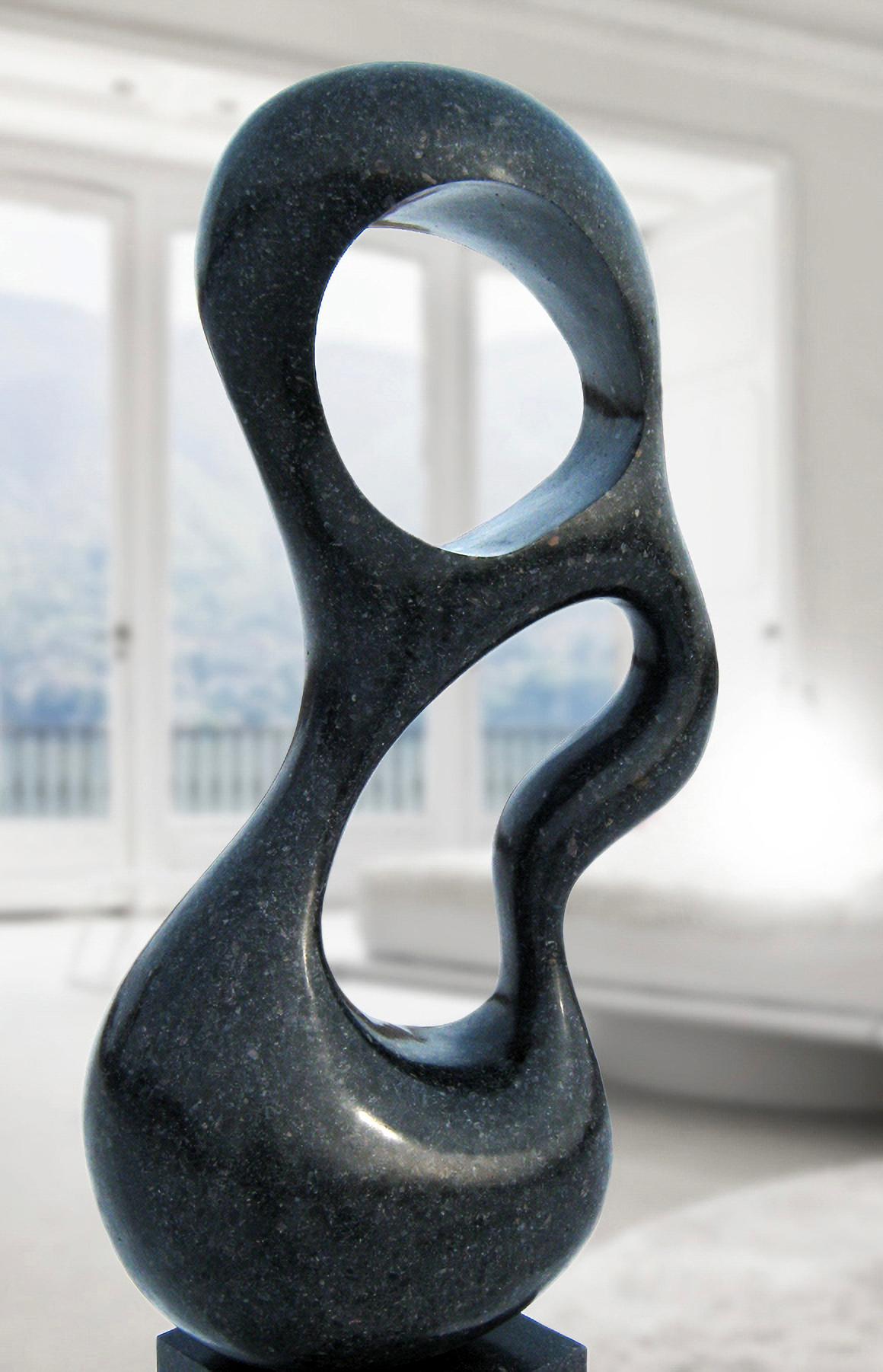 Rise 4/50 - escultura oscura, lisa, pulida, abstracta, de granito negro en venta 4