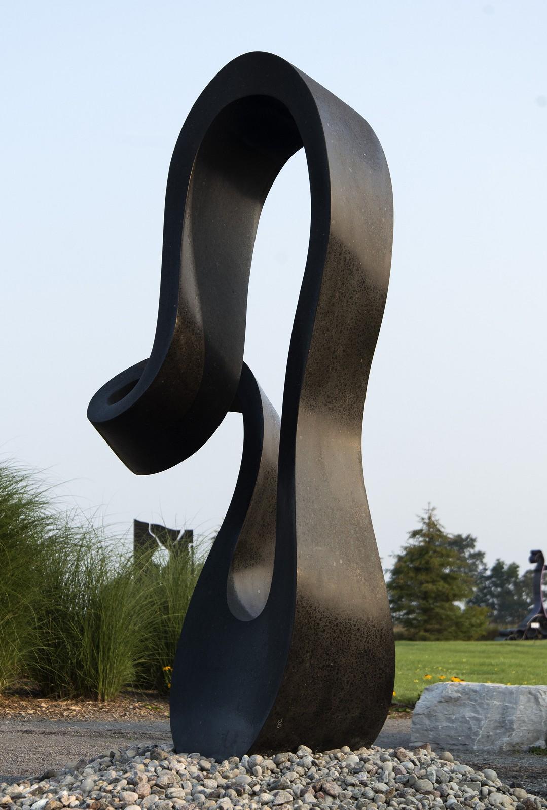 Jeremy Guy Abstract Sculpture - Signature No 4 - large, smooth, black granite, outdoor, abstract, sculpture