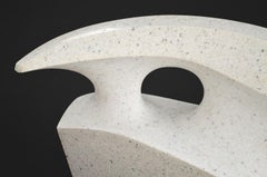 White Water - long, smooth, abstracted, engineered white marble sculpture