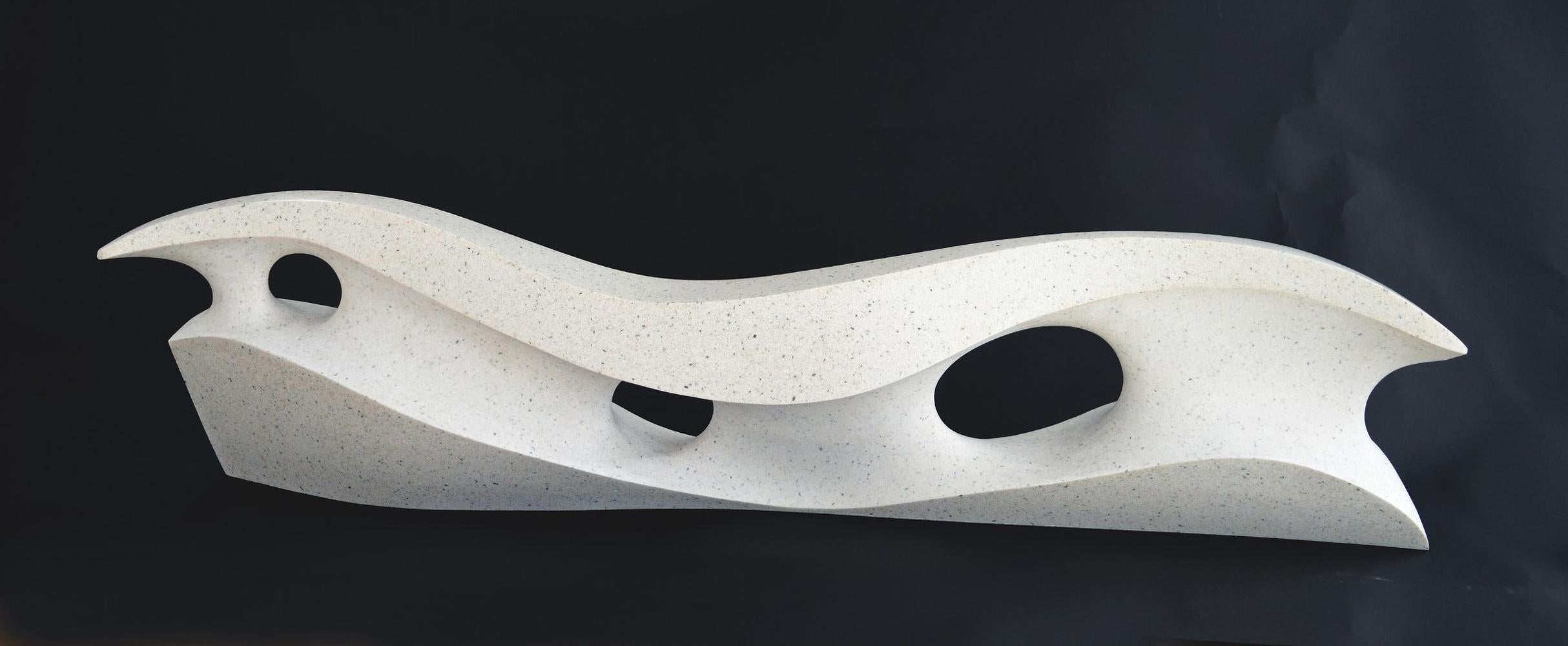White Water - long, smooth, abstracted, engineered white marble sculpture - Sculpture by Jeremy Guy