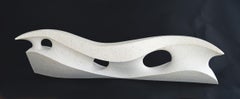 White Water - long, smooth, abstracted, engineered white marble sculpture