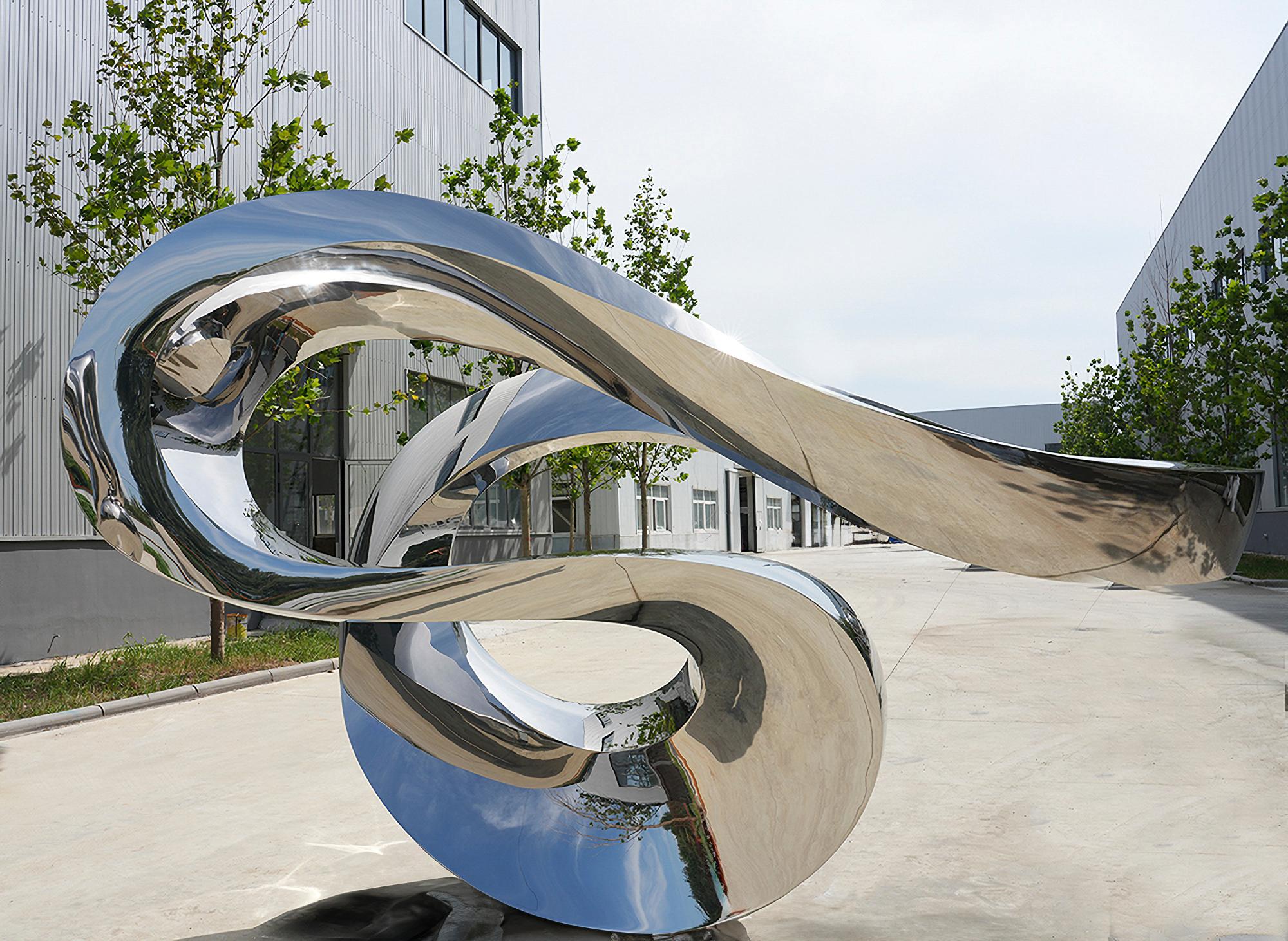 Jeremy Guy Abstract Sculpture - Zephyr 7ft SS - large, abstract, polished stainless steel outdoor sculpture