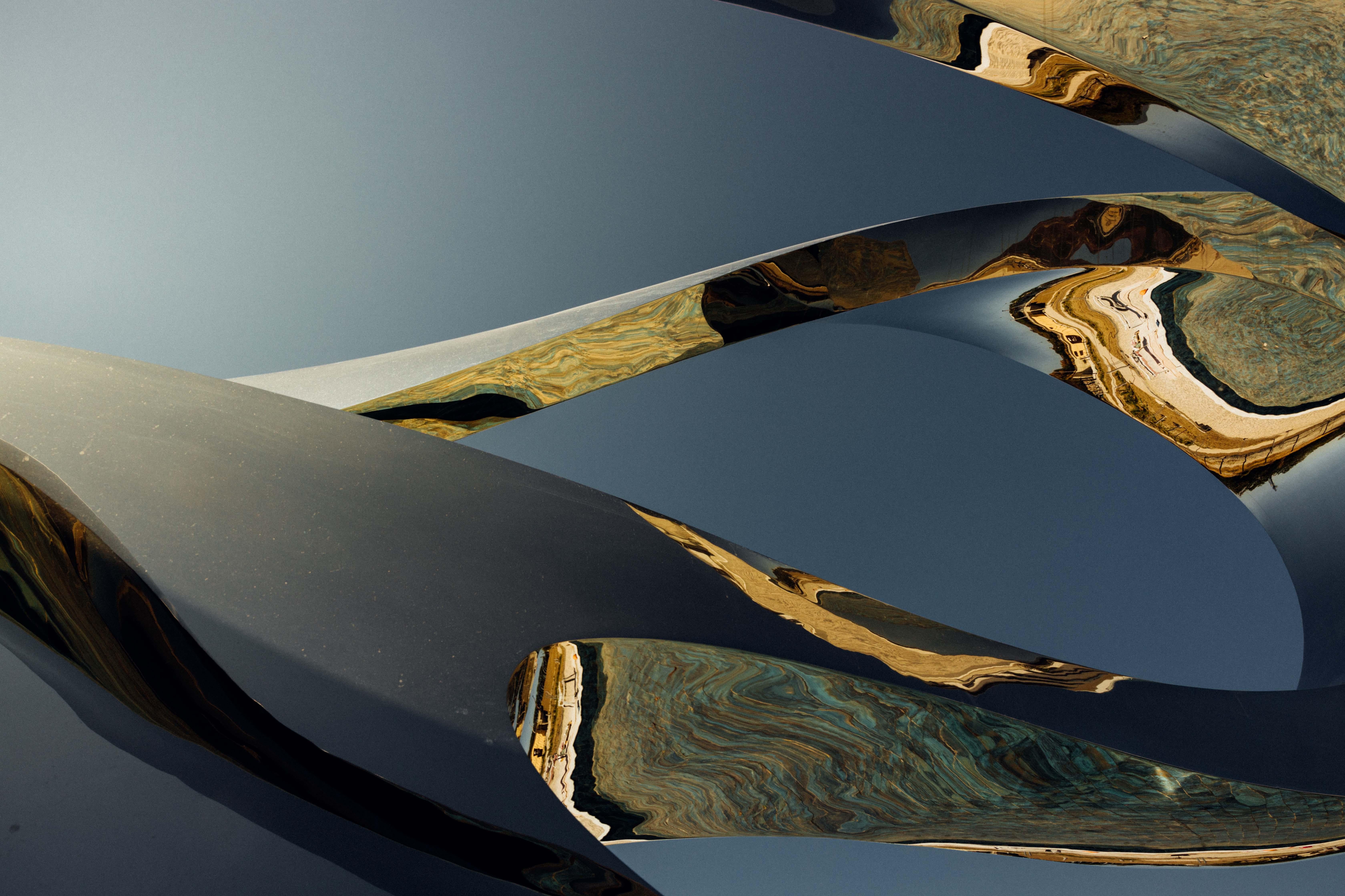 Zephyr Monumental SS 2/7 - abstract, polished stainless steel, outdoor sculpture For Sale 7