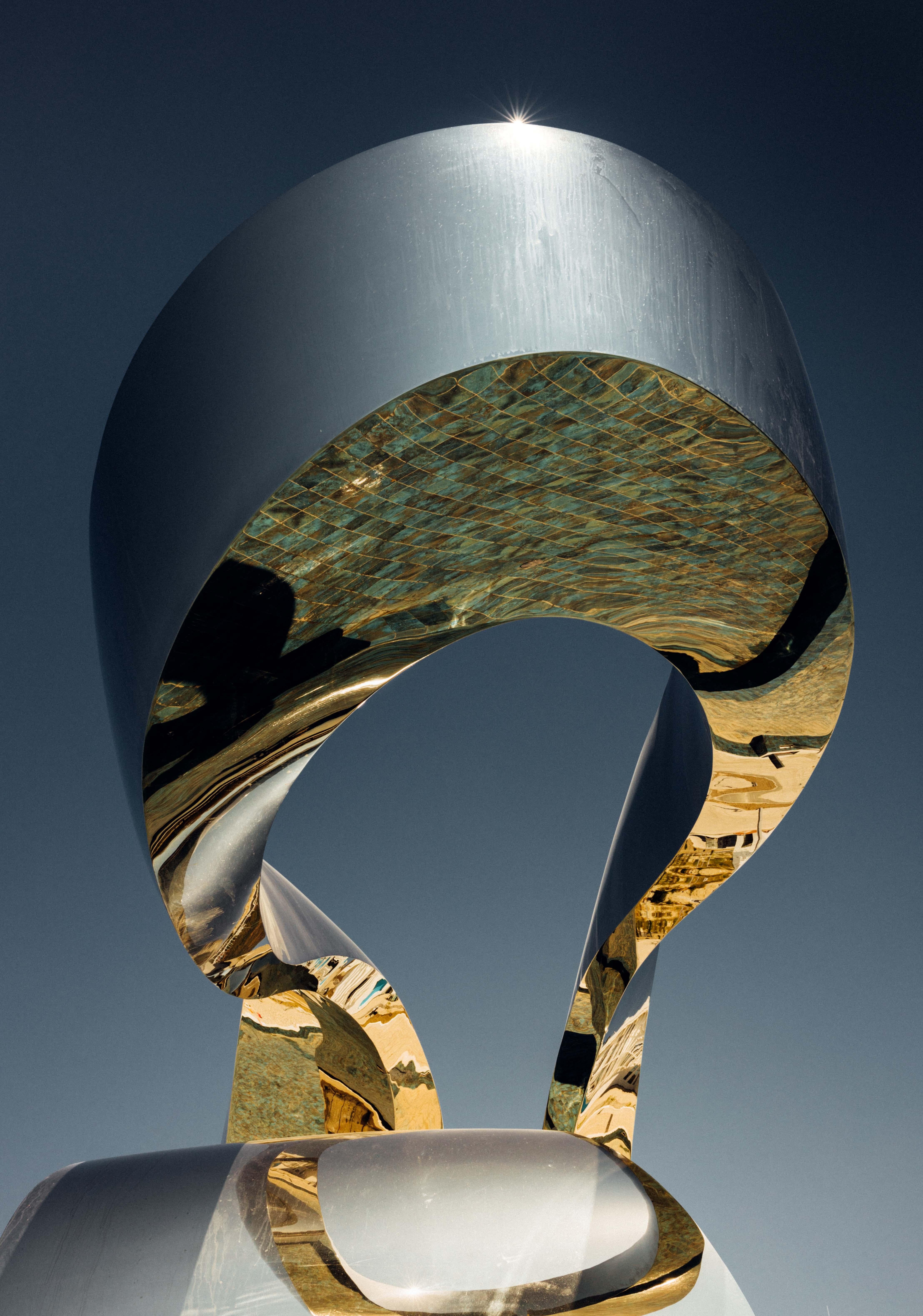 Zephyr Monumental SS 2/7 - abstract, polished stainless steel, outdoor sculpture For Sale 4
