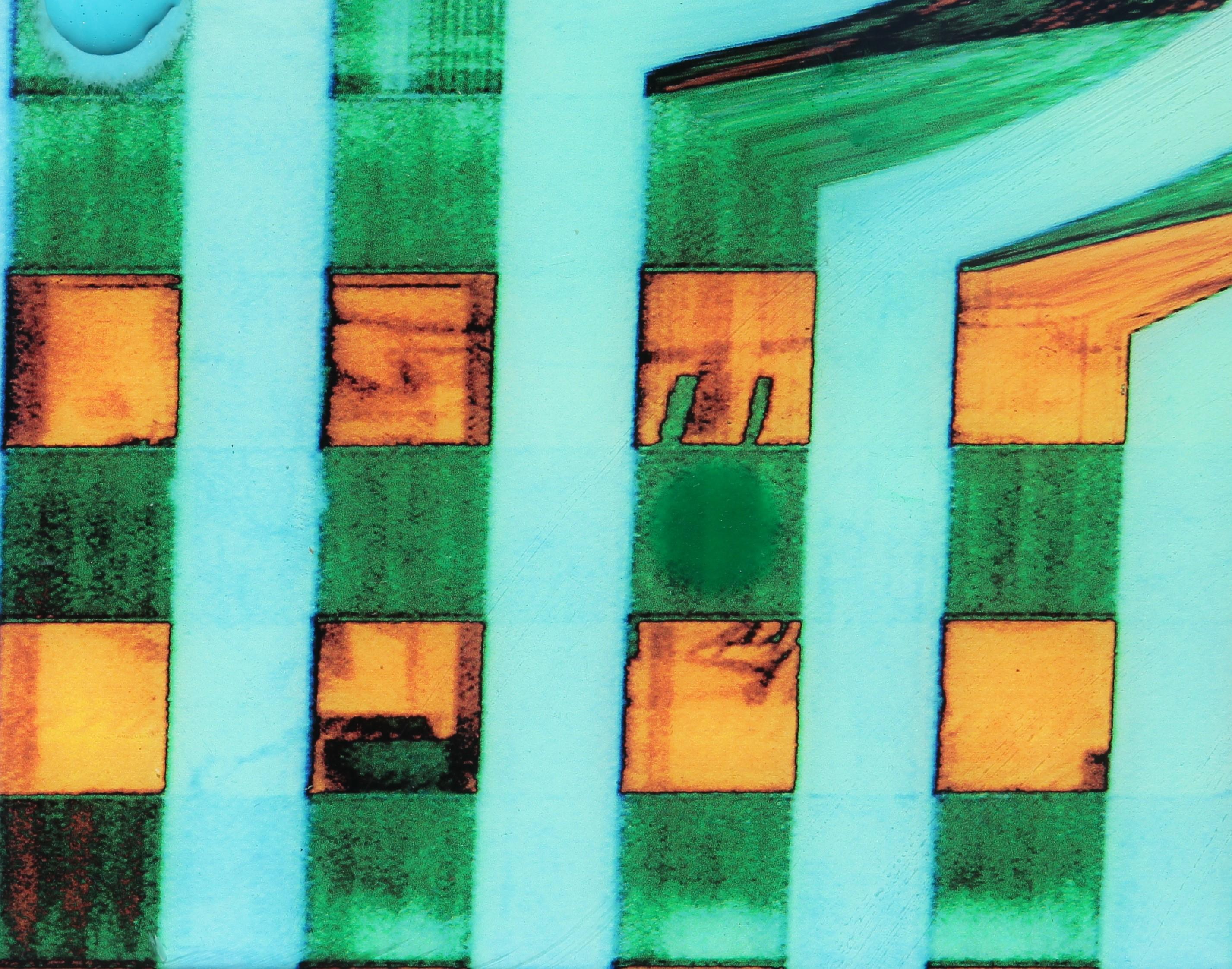 Lozenge Land 2 Modernes abstraktes Op-Art-Gemälde in Blau, Grün und Orange im Angebot 5