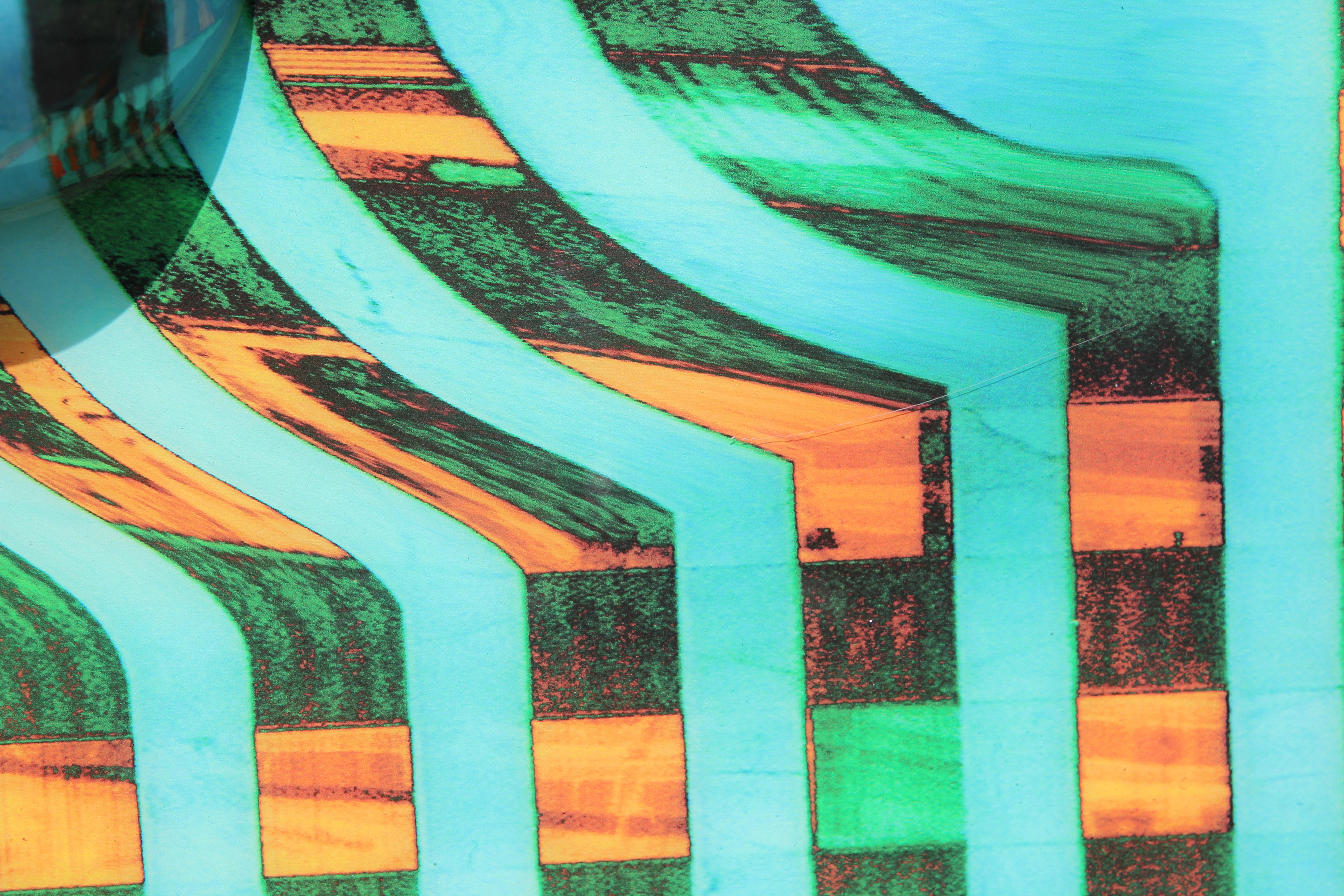 Lozenge Land 2 Modernes abstraktes Op-Art-Gemälde in Blau, Grün und Orange im Angebot 7