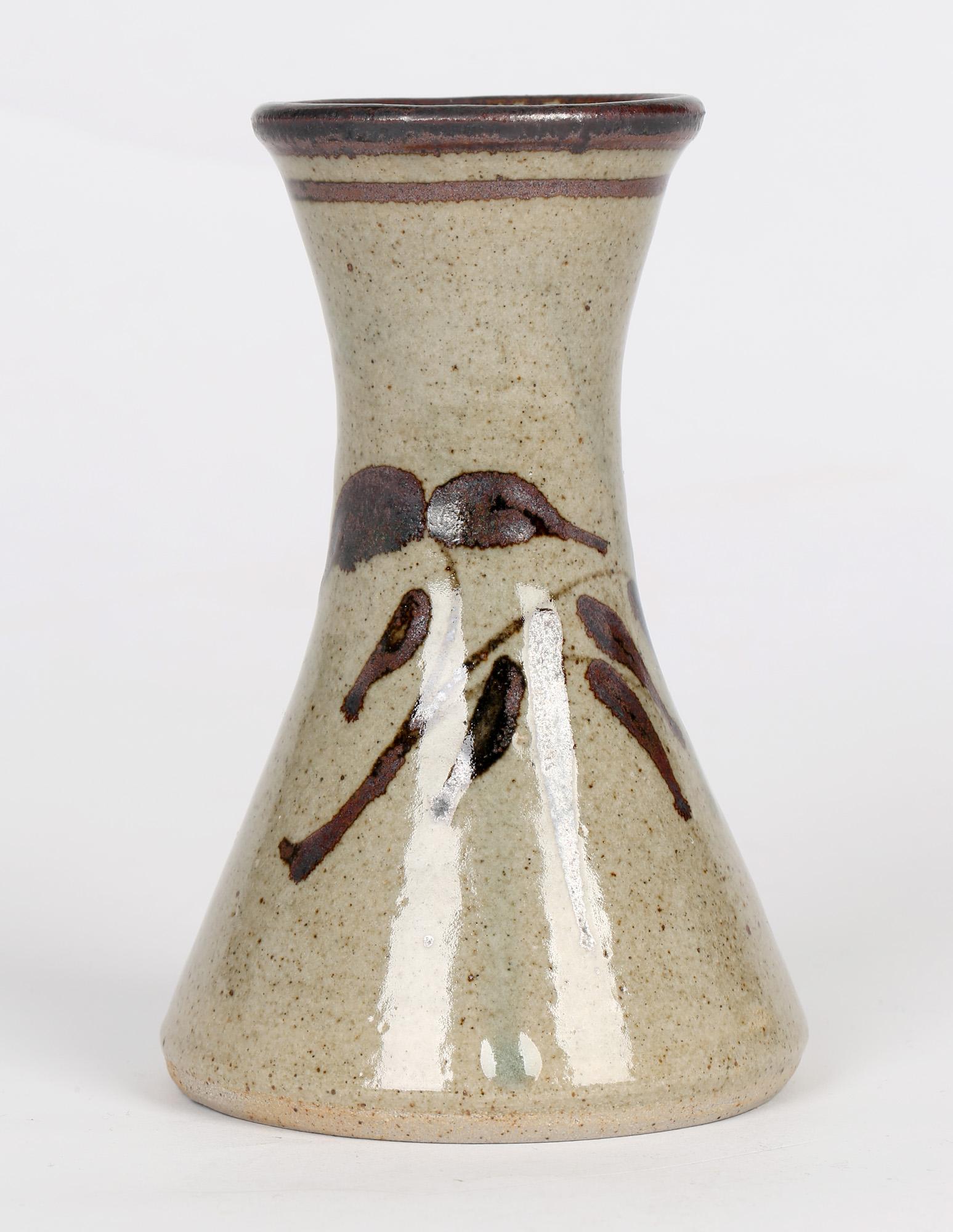 Late 20th Century Jeremy Leach & Robert Tinnyunt Lowerdown Pottery Tenmoku Pattern Studio Vase