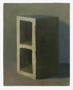 "Cinderblock", Still Life Contemporary Oil Painting in Muted Neutral Tones