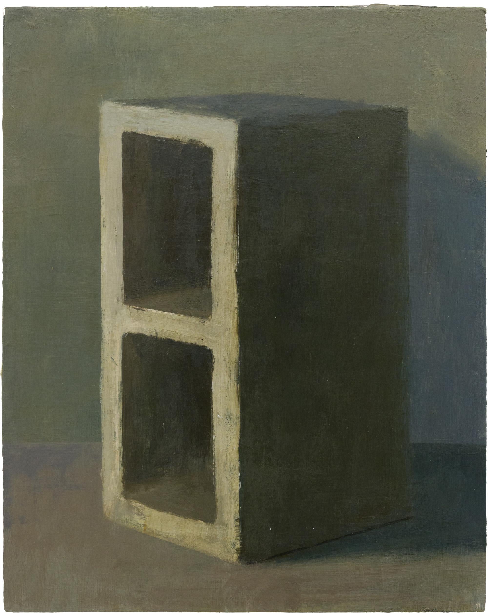 "Cinderblock", Still Life Contemporary Oil Painting in Muted Neutral Tones