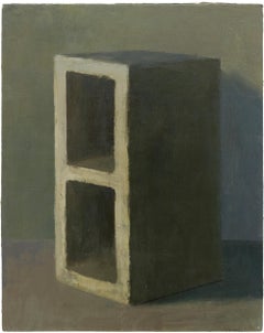 "Cinderblock", Still Life Contemporary Oil Painting in Muted Neutral Tones