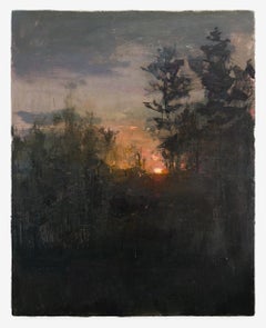 "Sunset", Contemporary Landscape Forest Painting, Oil on Panel