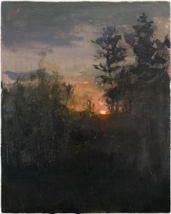"Sunset", Contemporary Landscape Forest Painting, Oil on Panel