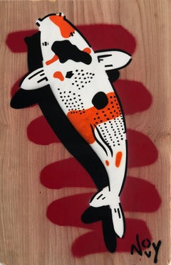 " Red Koi 2"-Spray Paint on Wood 