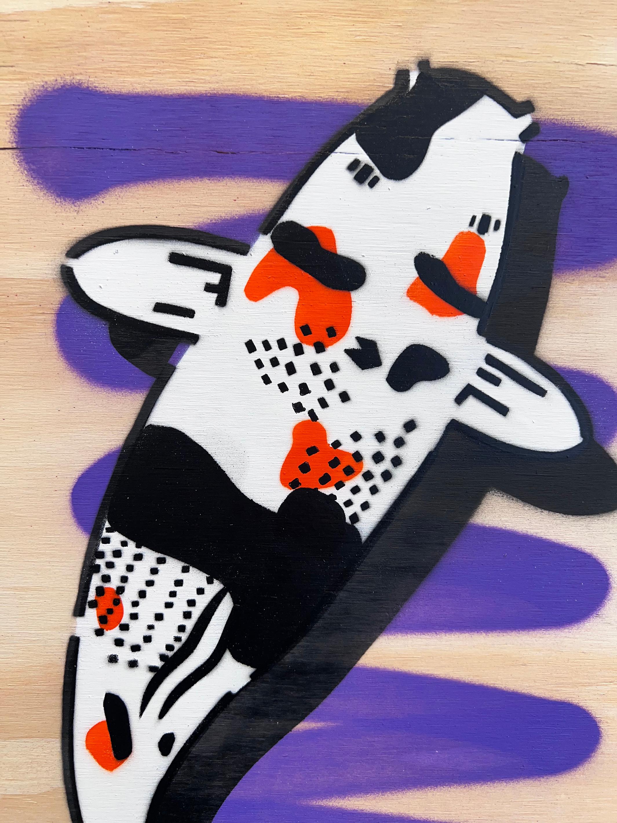 Courage III - Purple Koi Stencil Art - Street Art Painting by Jeremy Novy