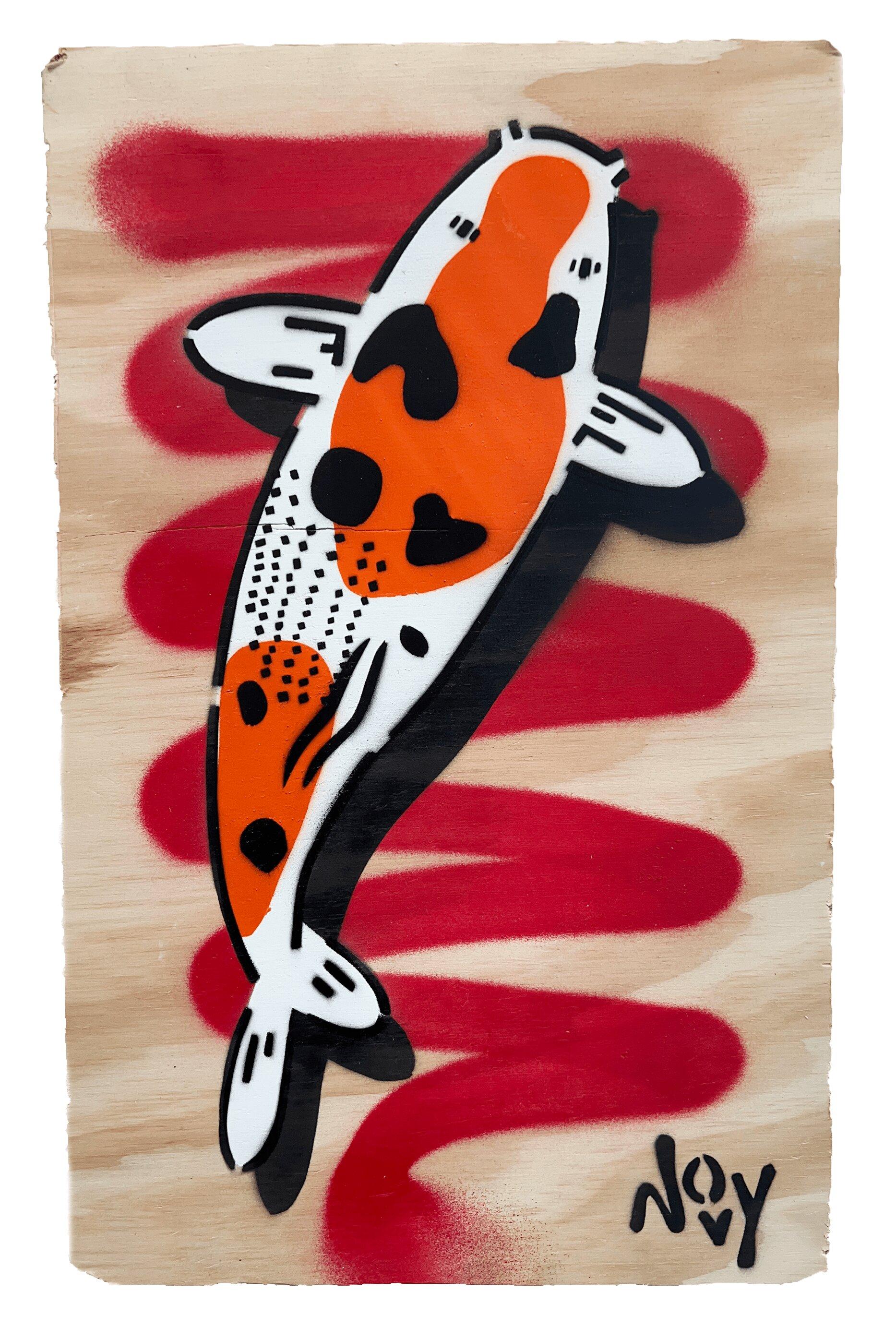 Love 1 - Koi Red Stencil Art - Painting by Jeremy Novy