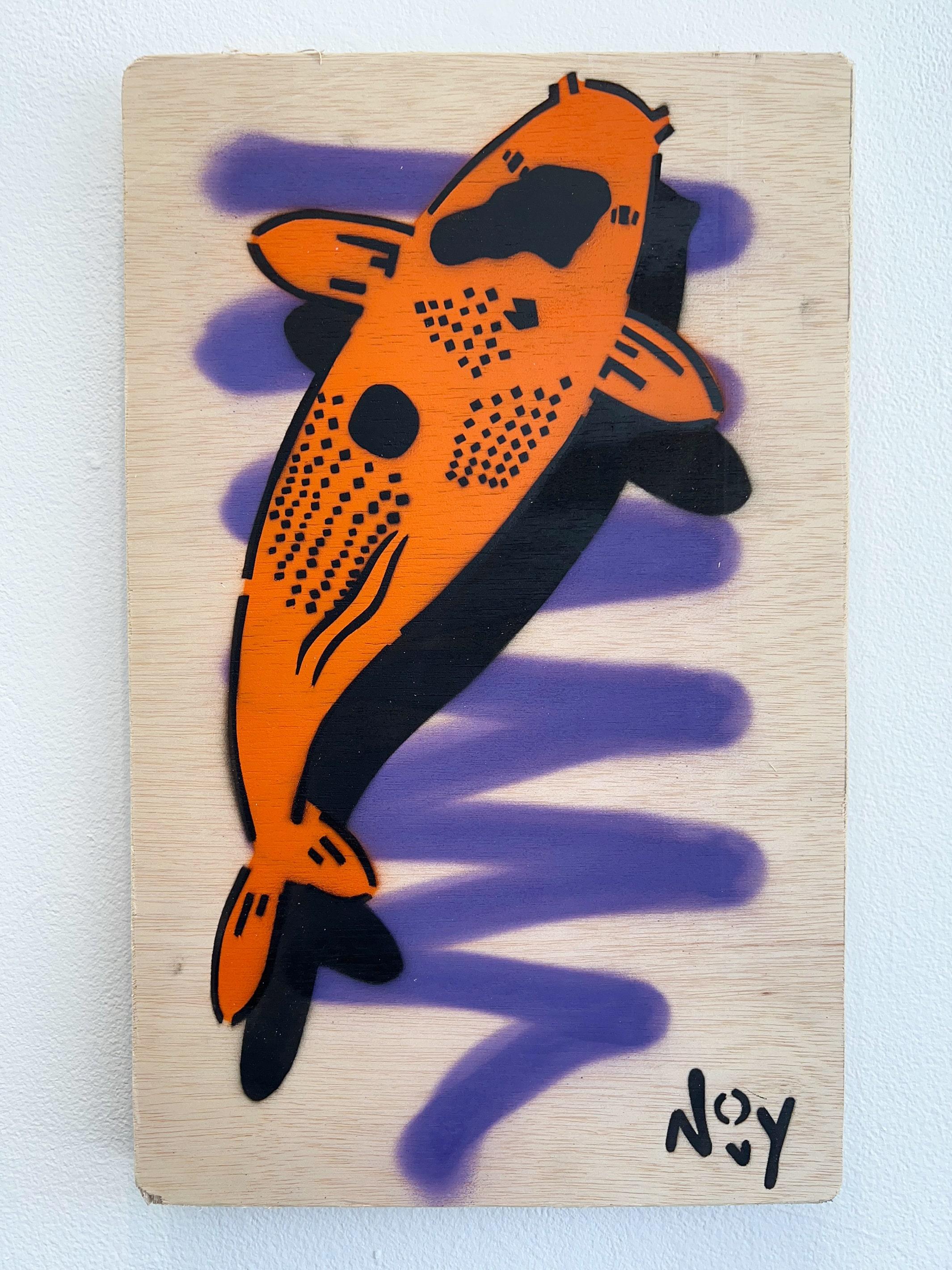 Jeremy Novy Animal Painting - Luck 1 - Street Koi Purple Art