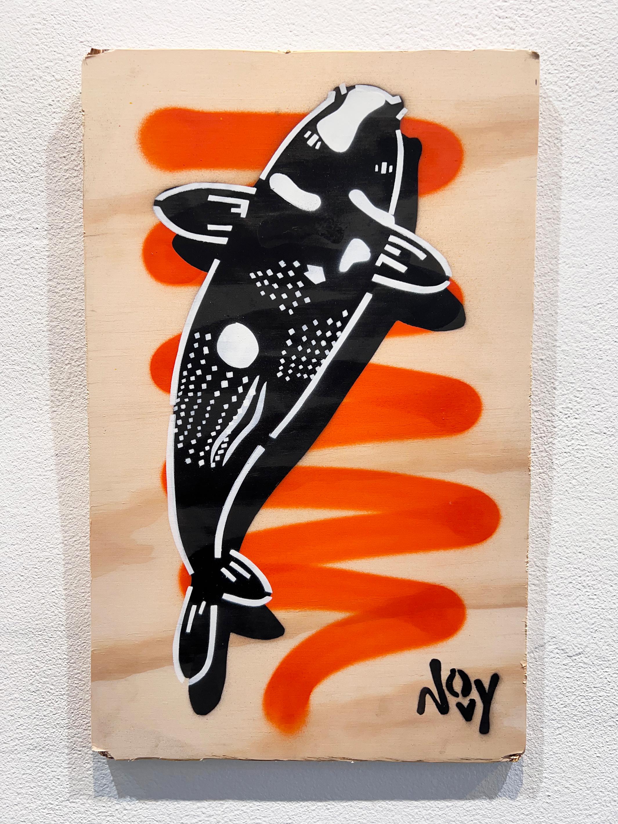 Prosperity 2 - Koi Orange Stencil Art - Painting by Jeremy Novy