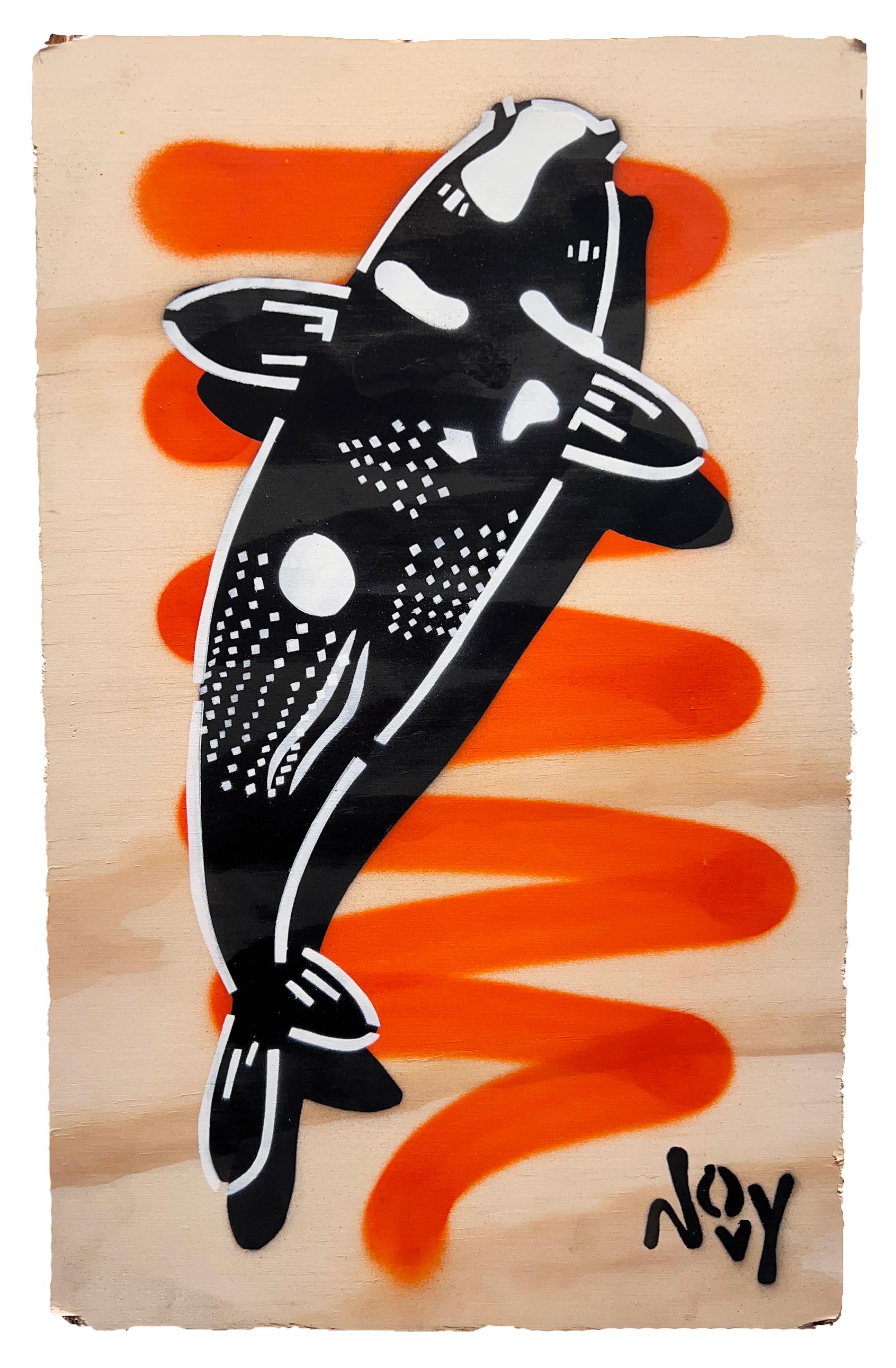 Jeremy Novy Animal Painting - Prosperity 2 - Koi Orange Stencil Art