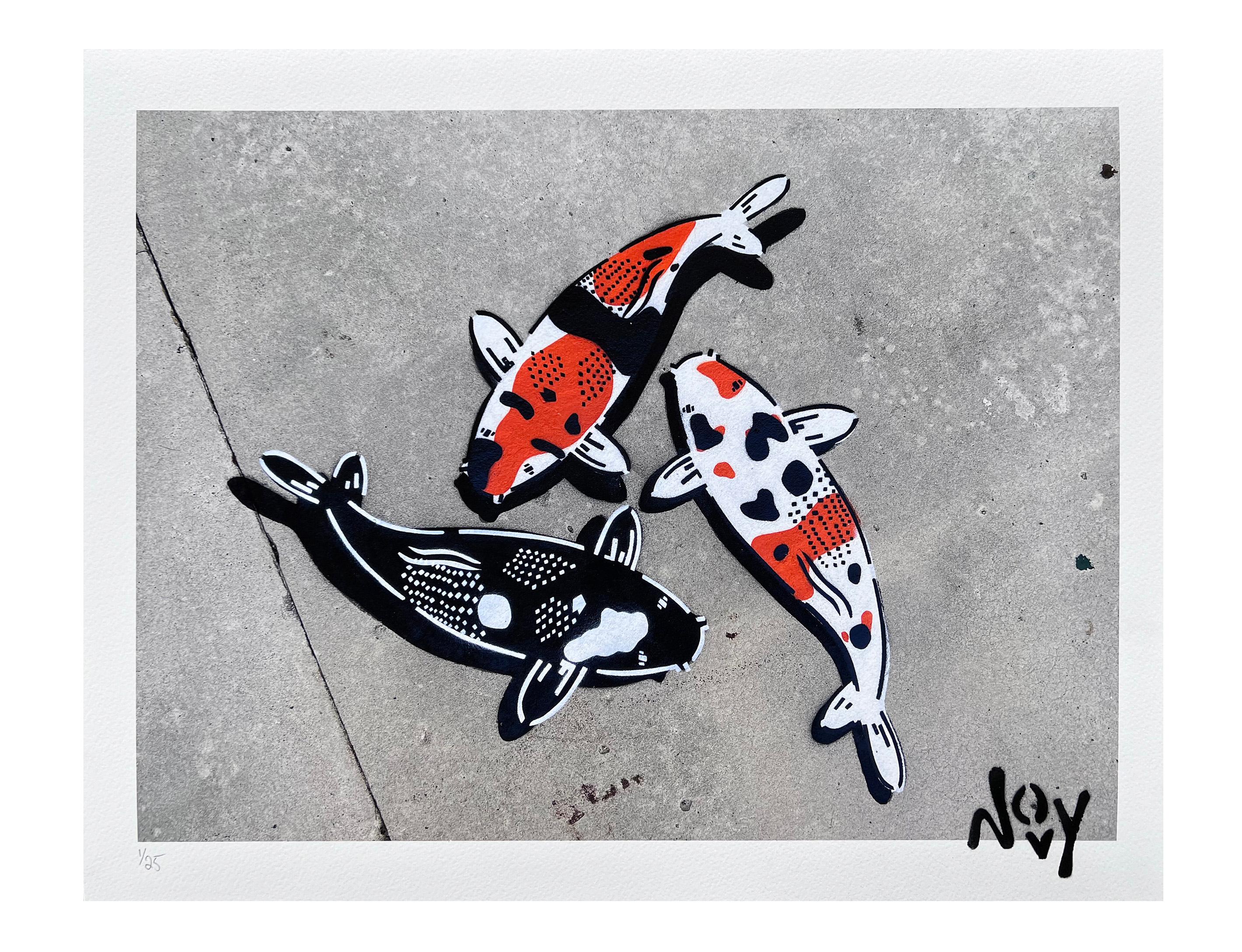 'Circle of Life Fine Art Print' is a limited edition koi fine art print by street artist Jeremy Novy. It measures 16 x 20 inches in size, with the printed image itself spanning 14 x 18 inches. This piece is part of a limited edition collection, with