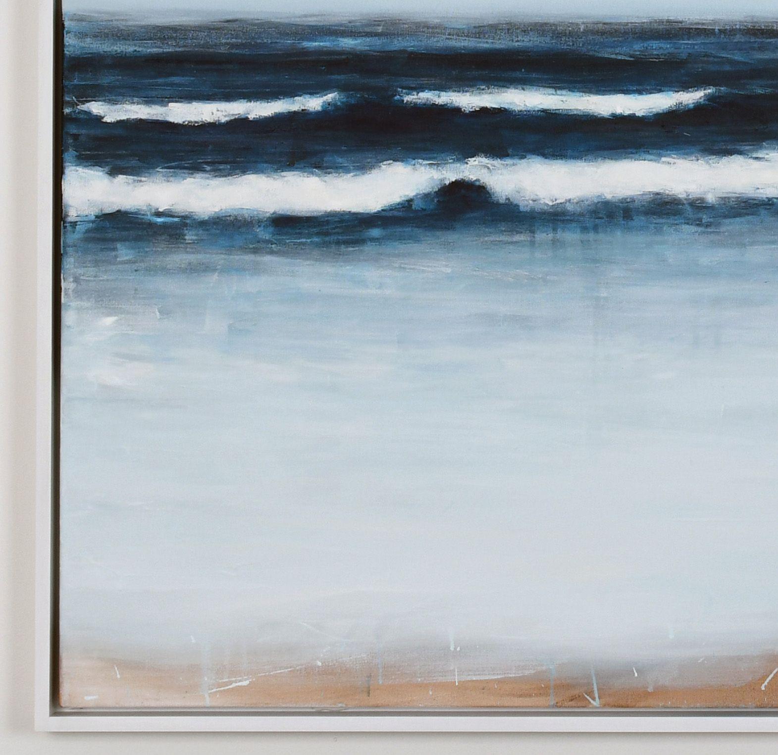 Original abstract seascape painting, inspired by the coastline of the Pacific Ocean.    Created using oil paint on gallery wrapped canvas. The sides of the paintings are finished as a continuation of the front. Installed in a white wood floating