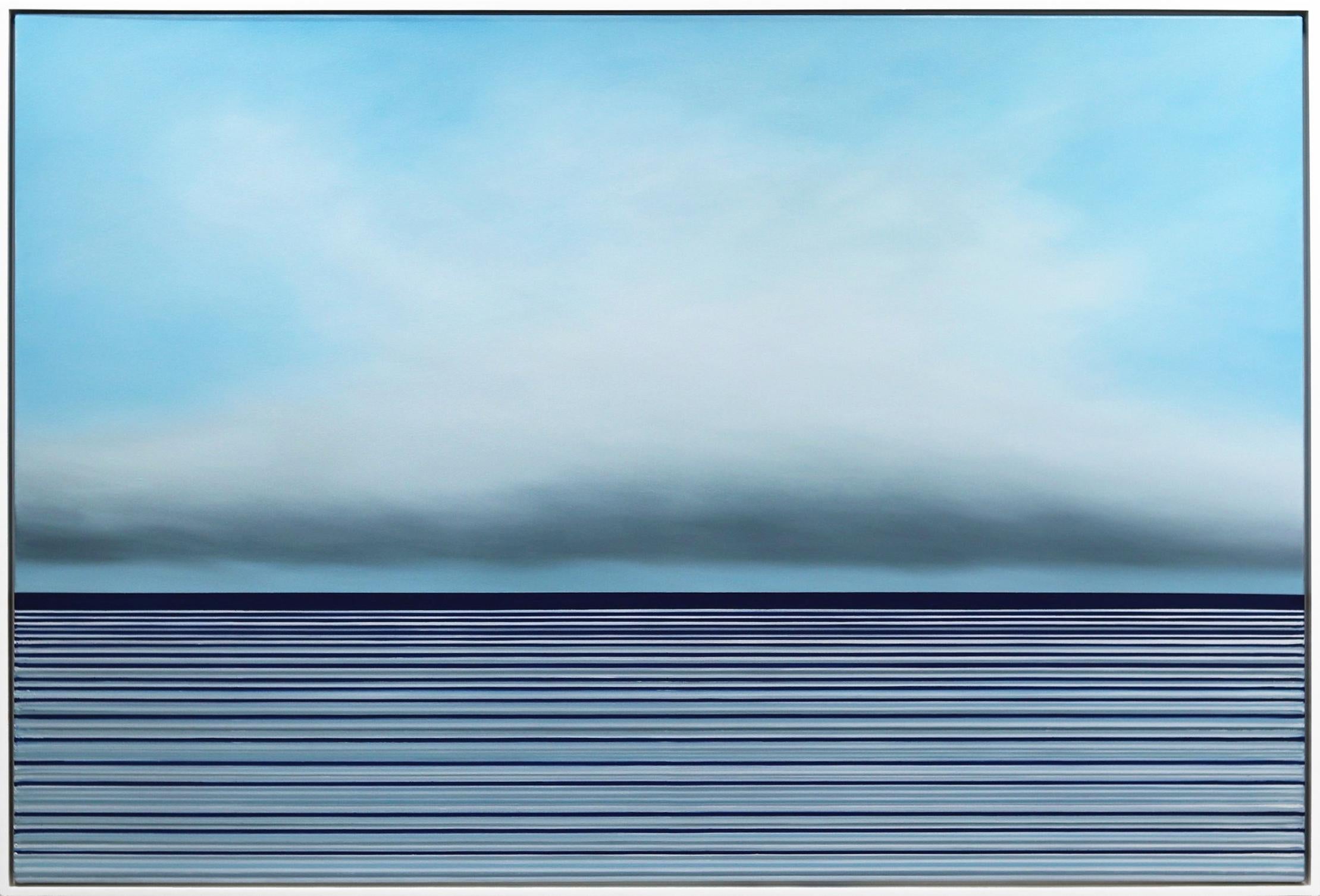 Jeremy  Prim Abstract Painting – Ohne Titel Nr. 733 – Großes gerahmtes zeitgenössisches minimalistisches blaues Kunstwerk