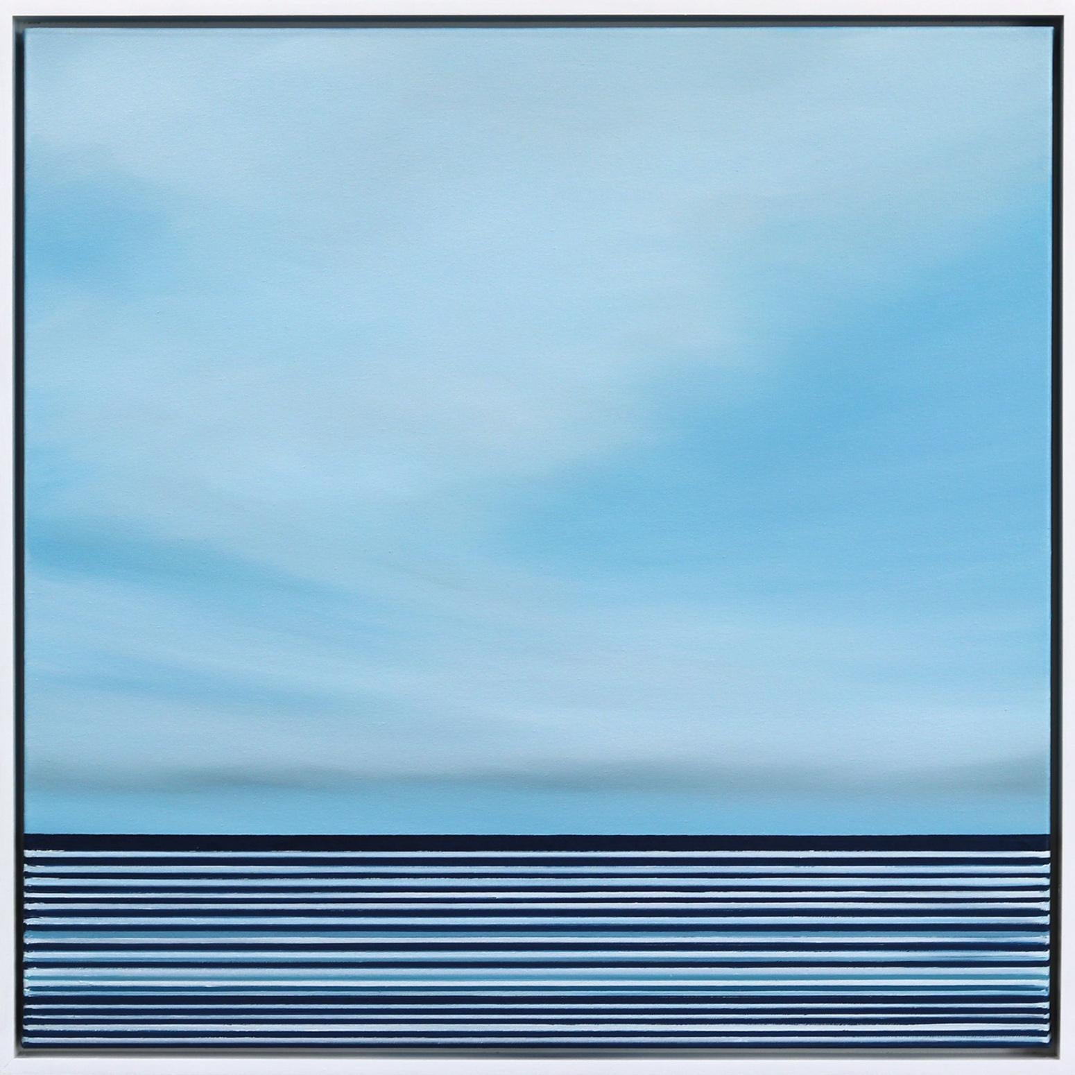 Œuvre d'art contemporaine bleue minimaliste sans titre n° 756 encadrée - Mixed Media Art de Jeremy  Prim