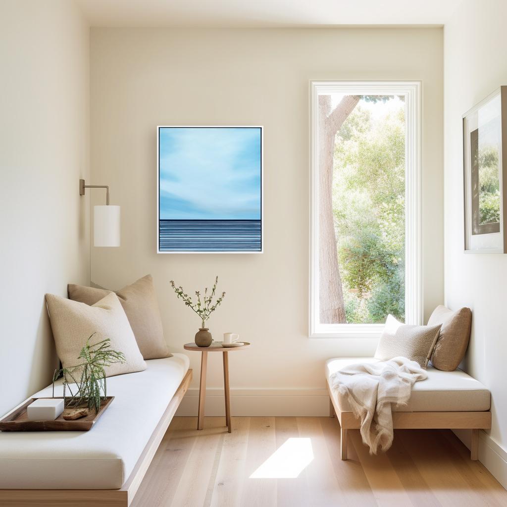 Untitled No. 764 - Framed Contemporary Minimalist Ocean Coastline Blue Artwork For Sale 4