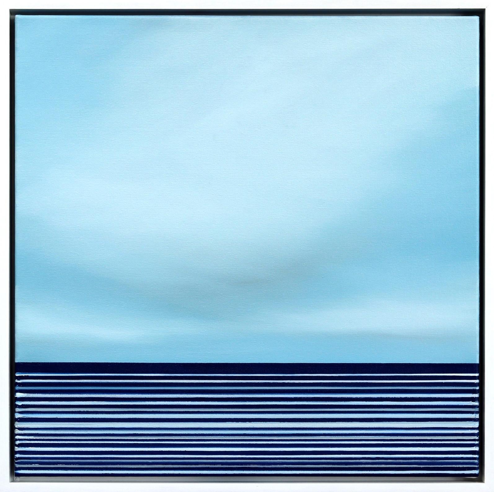 Abstract Painting Jeremy  Prim - "Untitled No. 768" - Œuvre d'art contemporaine minimaliste bleue encadrée