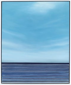 Untitled No. 769 - Oeuvre d'art contemporaine encadrée, paysage océanique bleu minimaliste