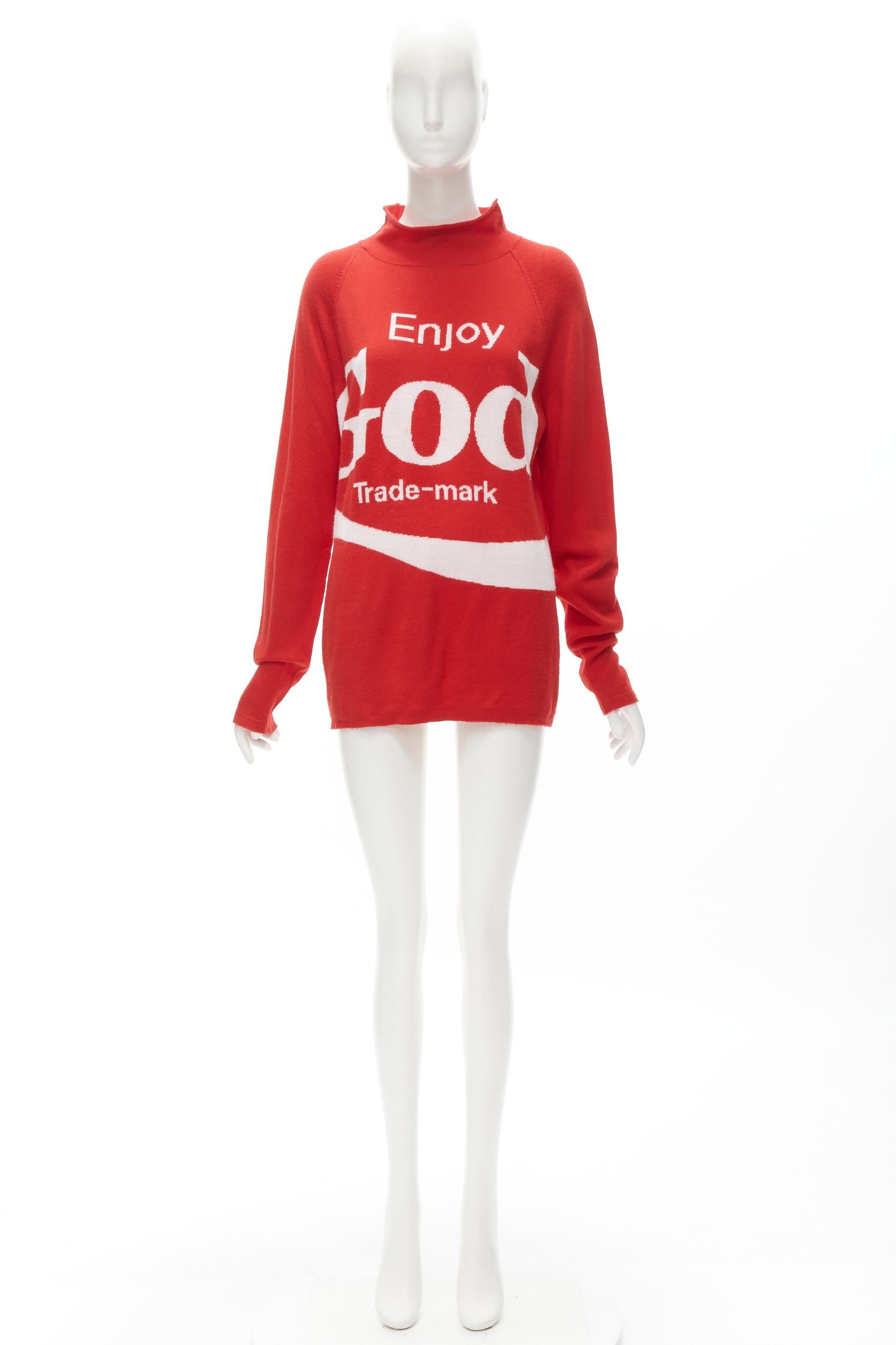 JEREMY SCOTT 2011 Vintage Enjoy God red roll neck oversized sweater M 5