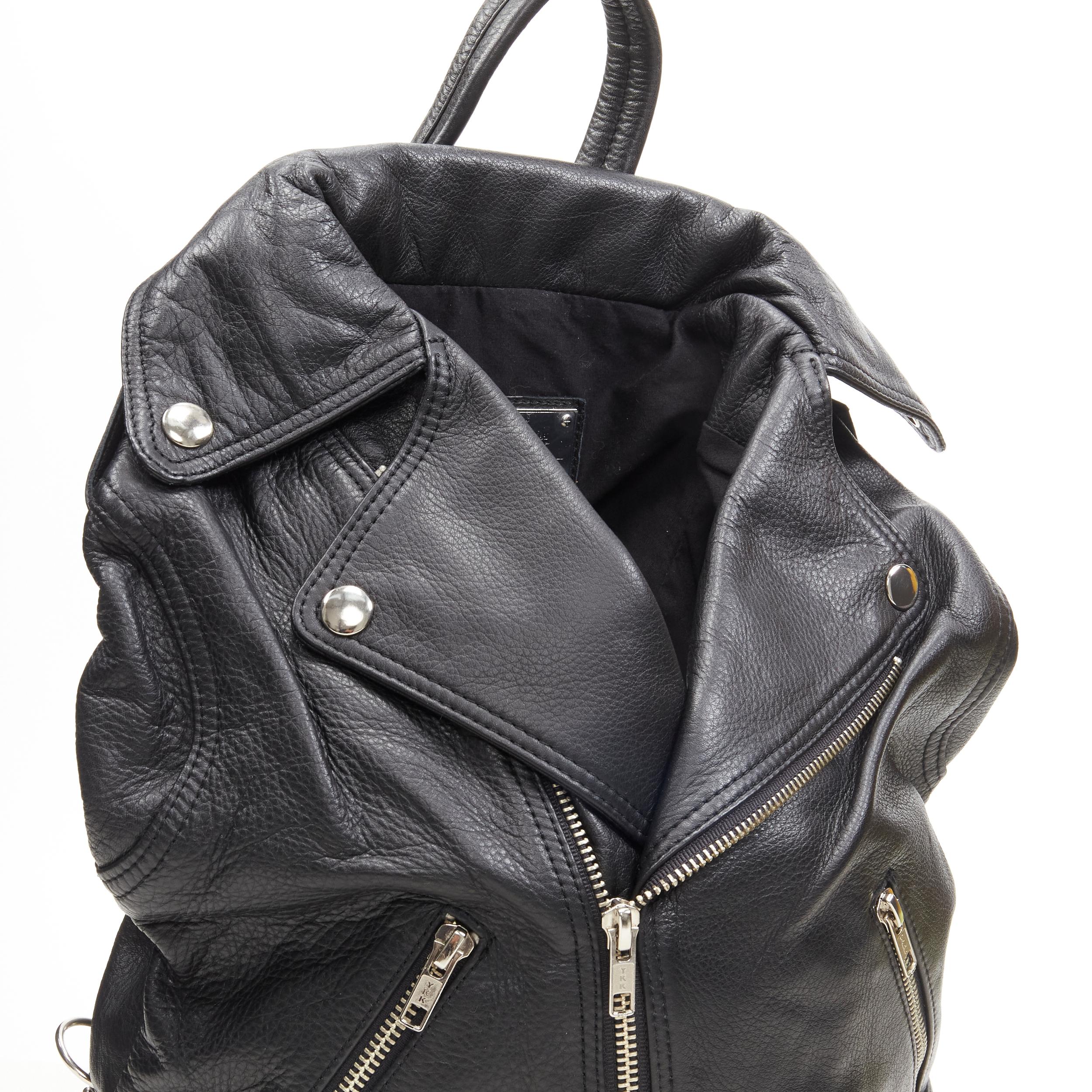 JEREMY SCOTT black leather biker jacket design bucket backpack bag In Excellent Condition In Hong Kong, NT
