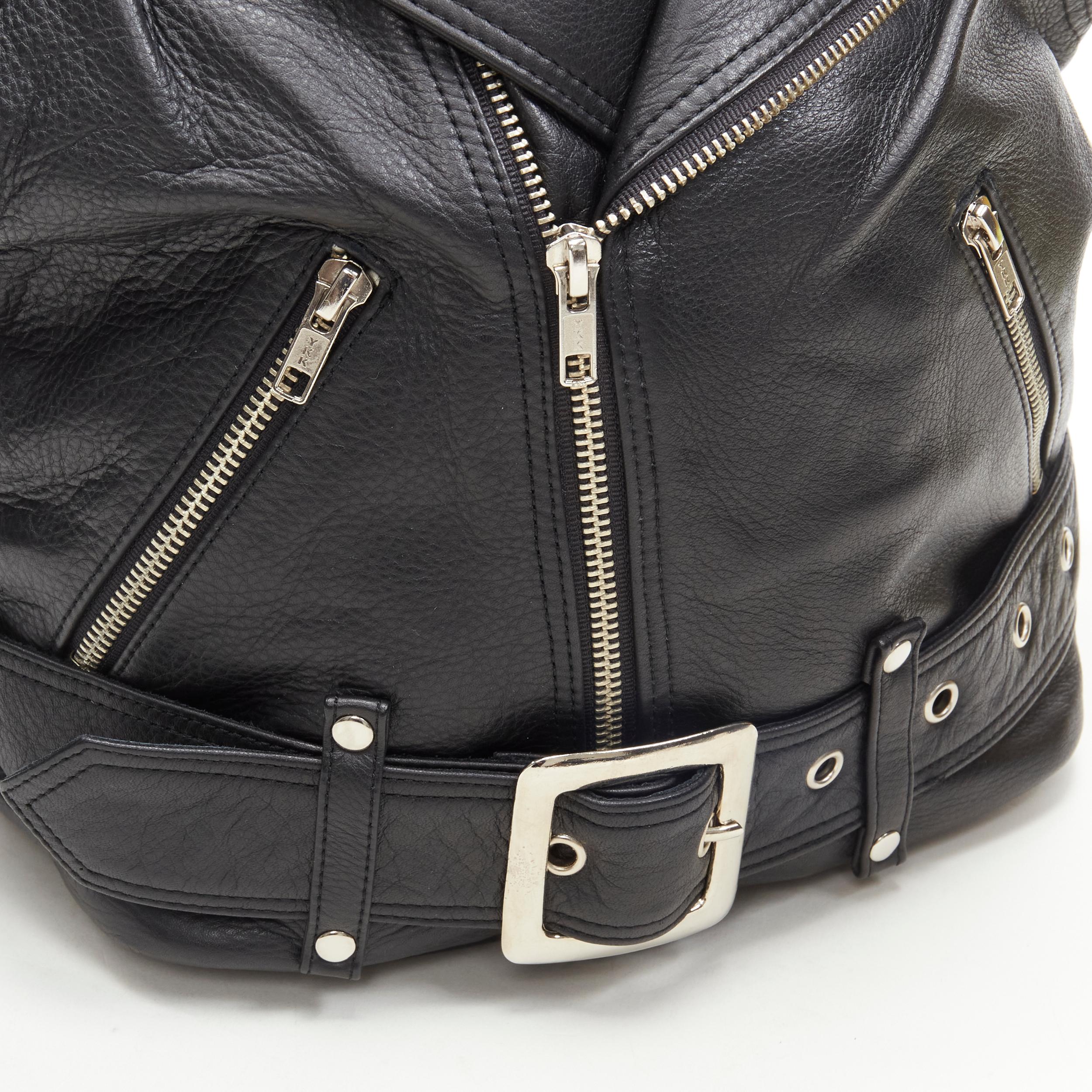 Women's JEREMY SCOTT black leather biker jacket design bucket backpack bag