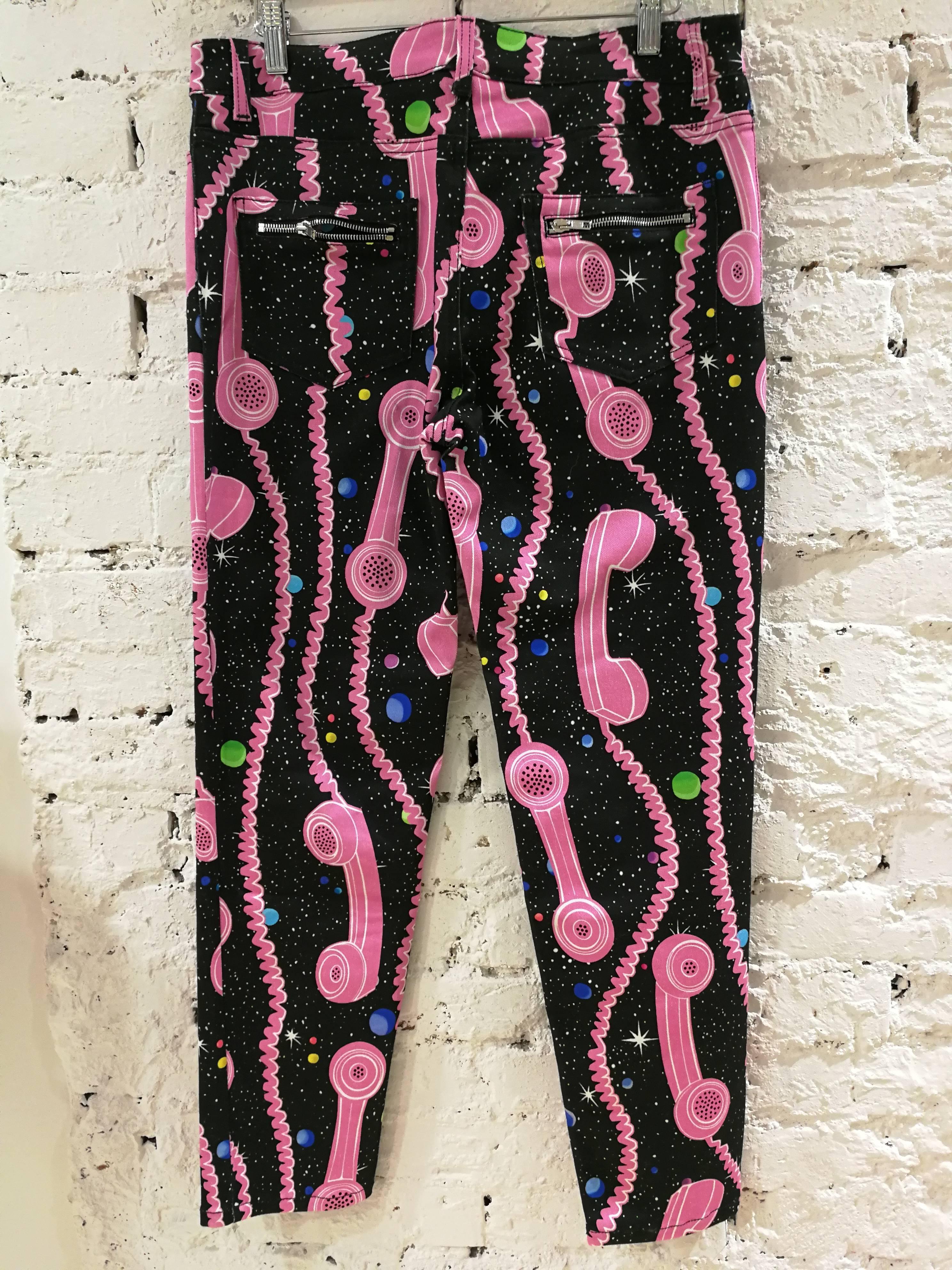 Jeremy Scott Black pink telephone Trousers In New Condition In Capri, IT