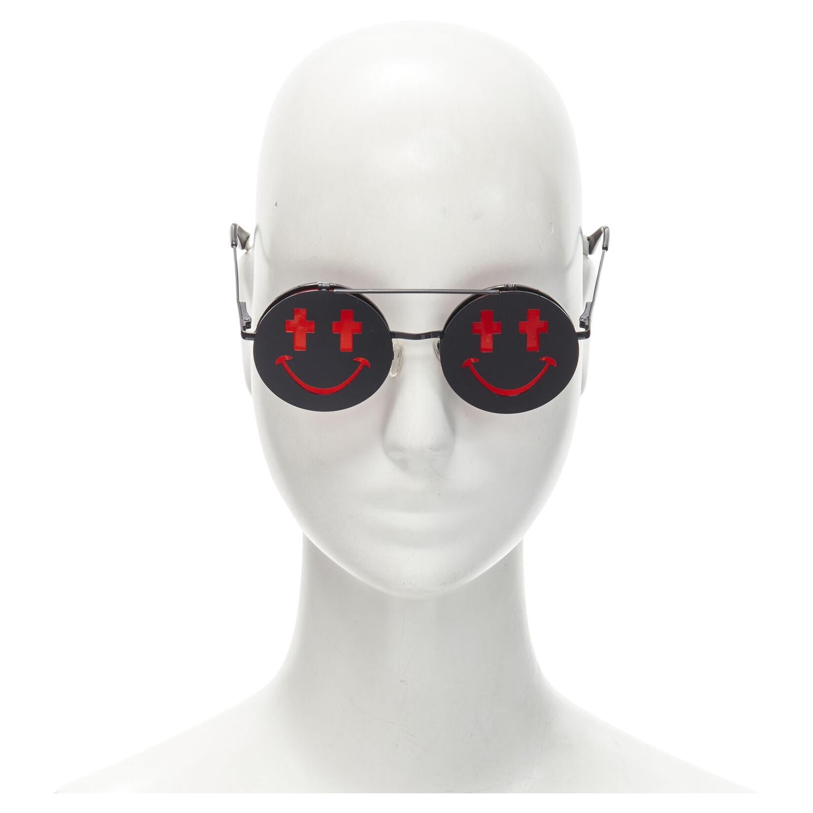 JEREMY SCOTT LINDA FARROW JS/SMILE/3 red black flip up teashade sunglasses For Sale