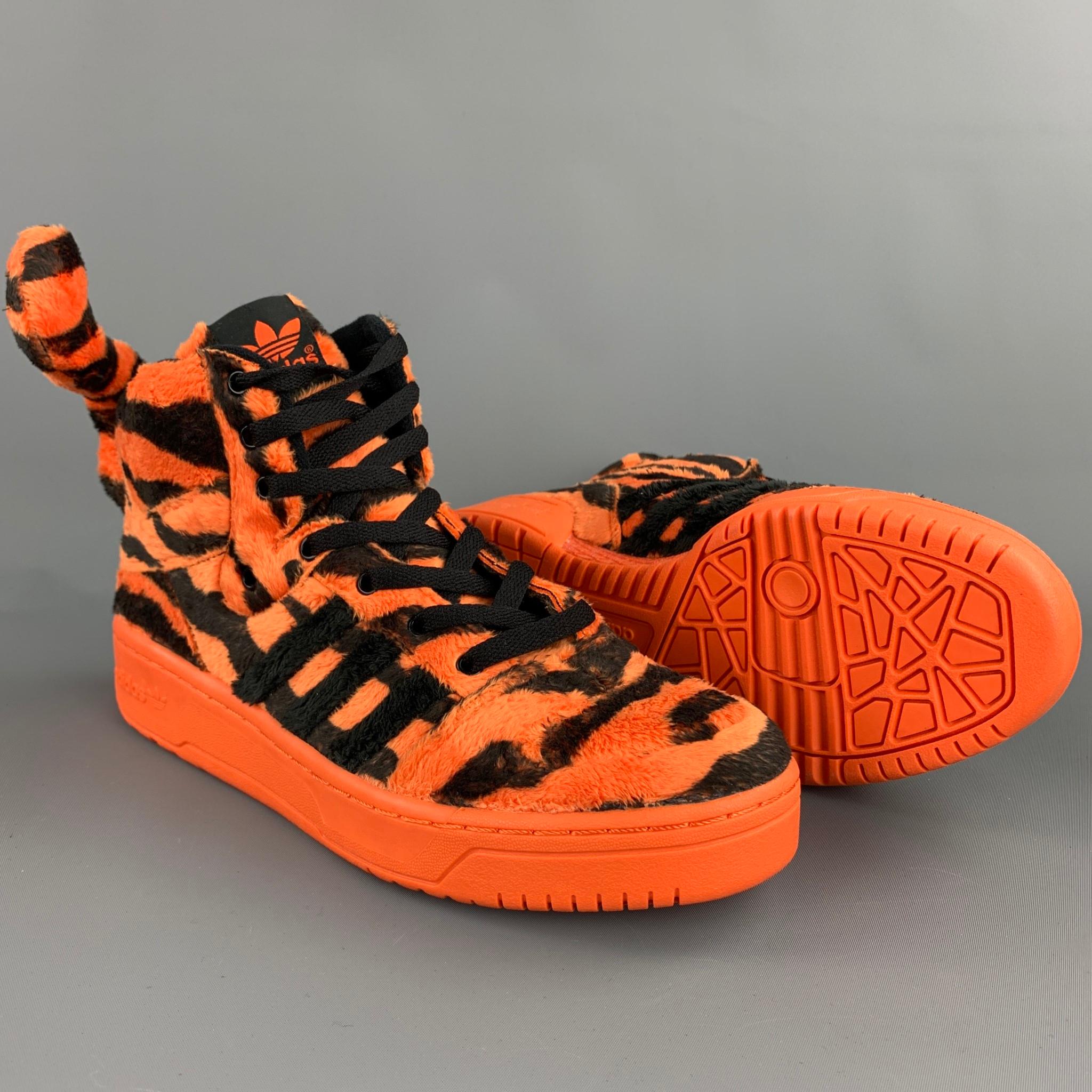 JEREMY SCOTT x ADIDAS Size 9 Orange and Black Tiger Print High Top Sneakers  at 1stDibs