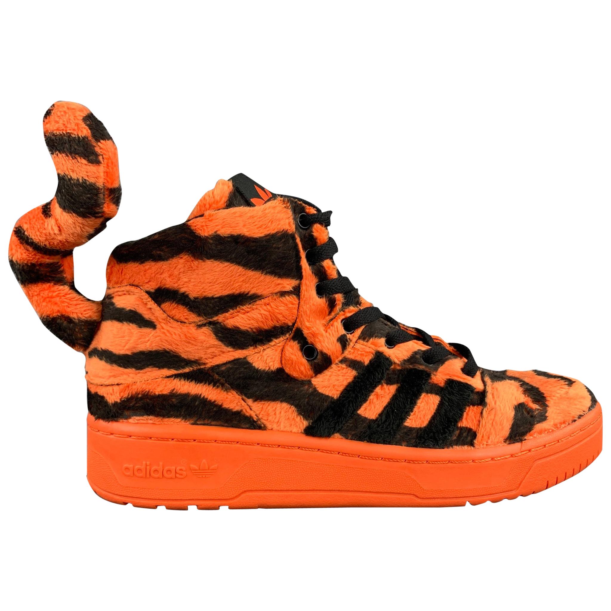 JEREMY SCOTT x ADIDAS Size 9 Orange & Black Tiger Print High Top Sneakers