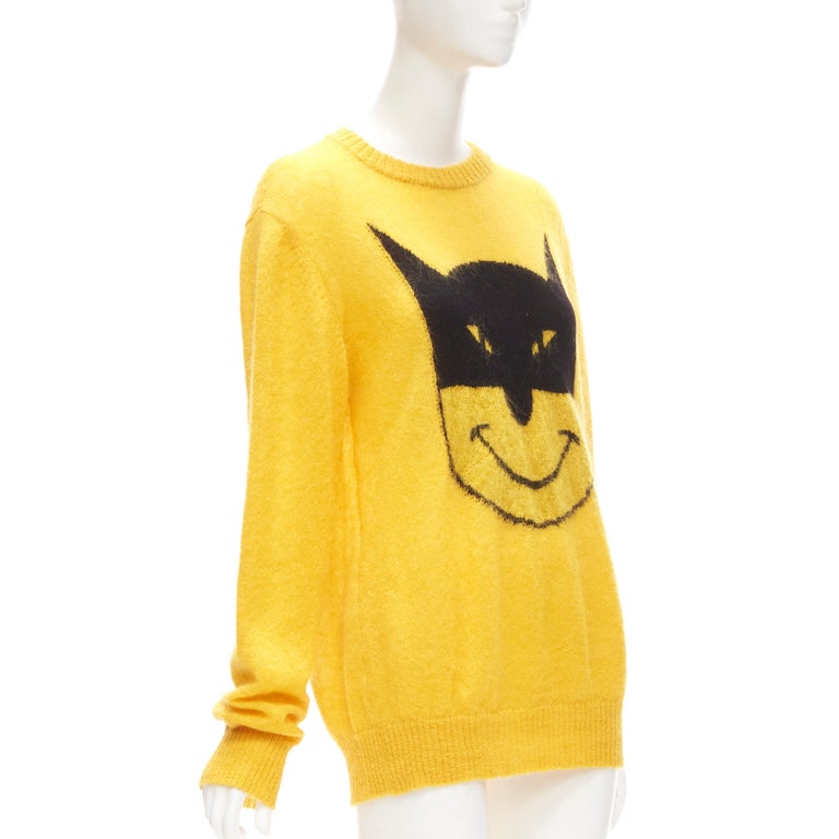 JEREMY SCOTT yellow black batman smiley knit sweater M In Excellent Condition For Sale In Hong Kong, NT