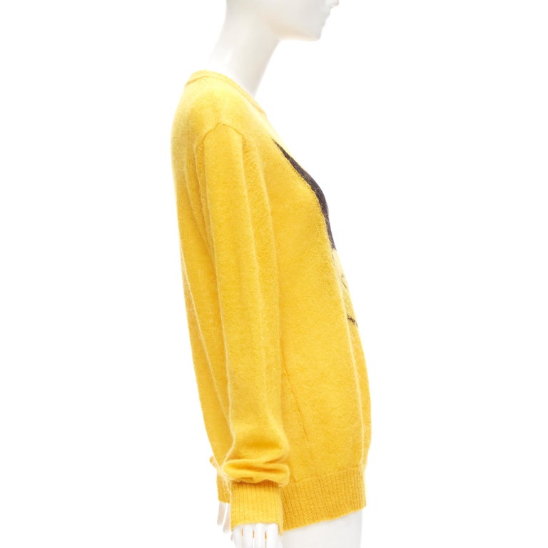 Women's JEREMY SCOTT yellow black batman smiley knit sweater M For Sale