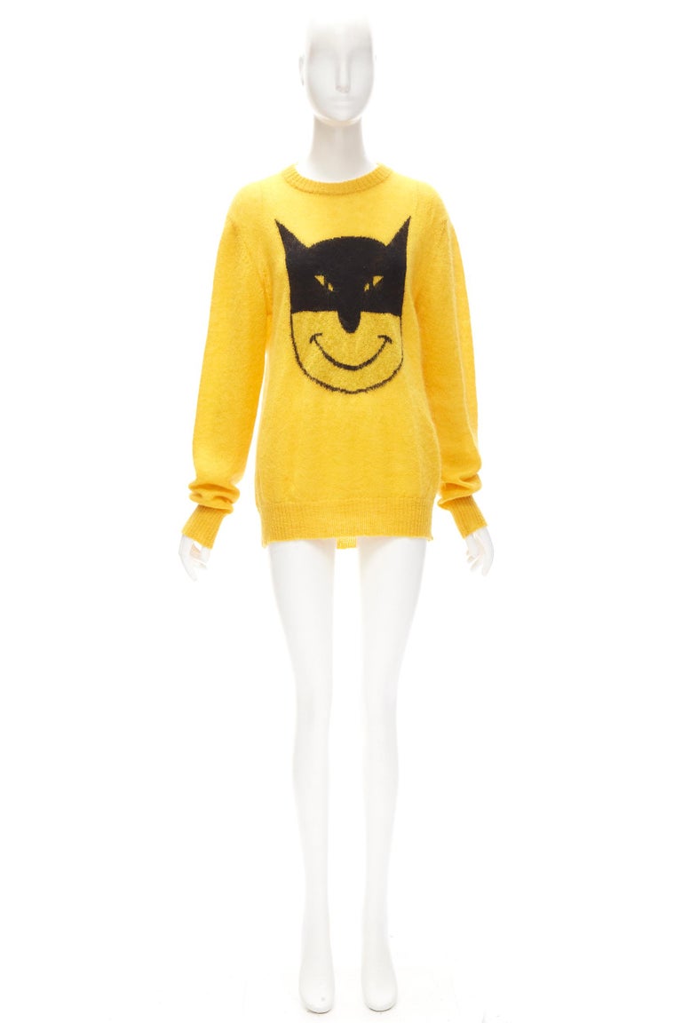 JEREMY SCOTT yellow black batman smiley knit sweater M For Sale 5