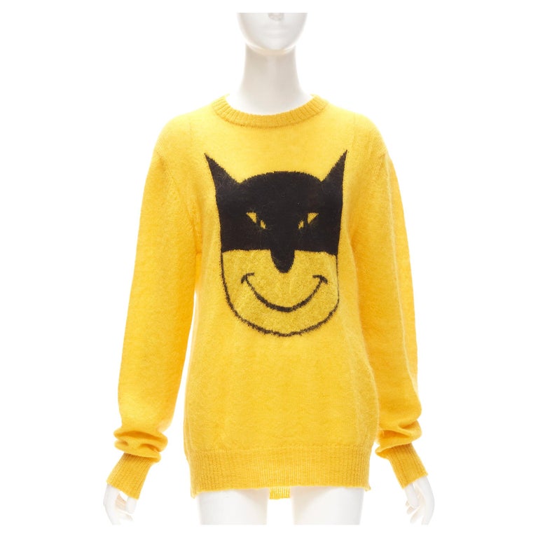 JEREMY SCOTT yellow black batman smiley knit sweater M For Sale