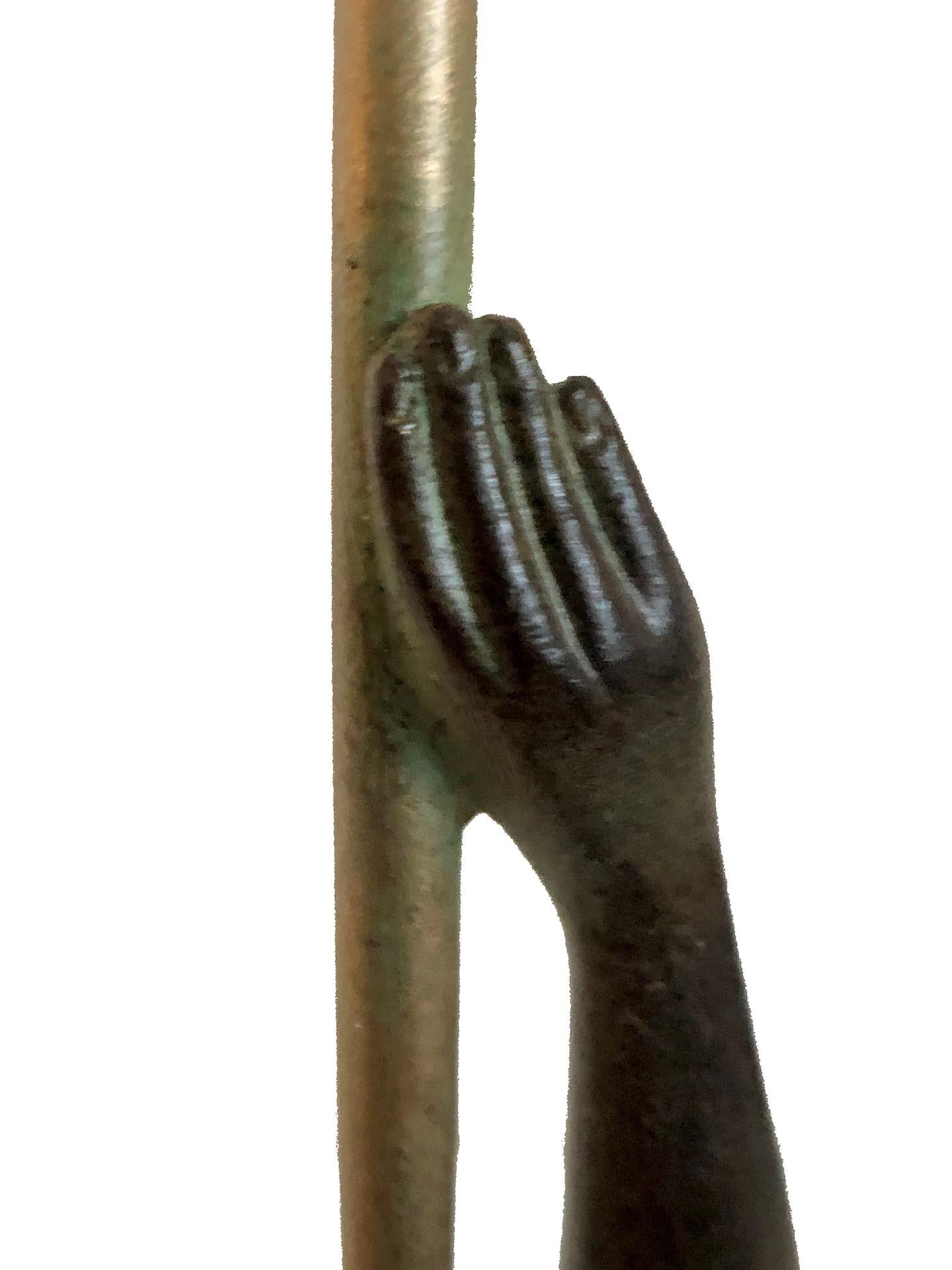 Zinc brut Sculpture trompette de Jericho de Raymonde Guerbe par Max Le Verrier de style Art Déco