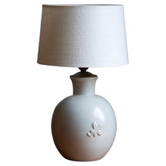 Jerk Werkmäster, Table Lamp, White Ceramic, Brass, Nittsjö, Sweden, c. 1940s