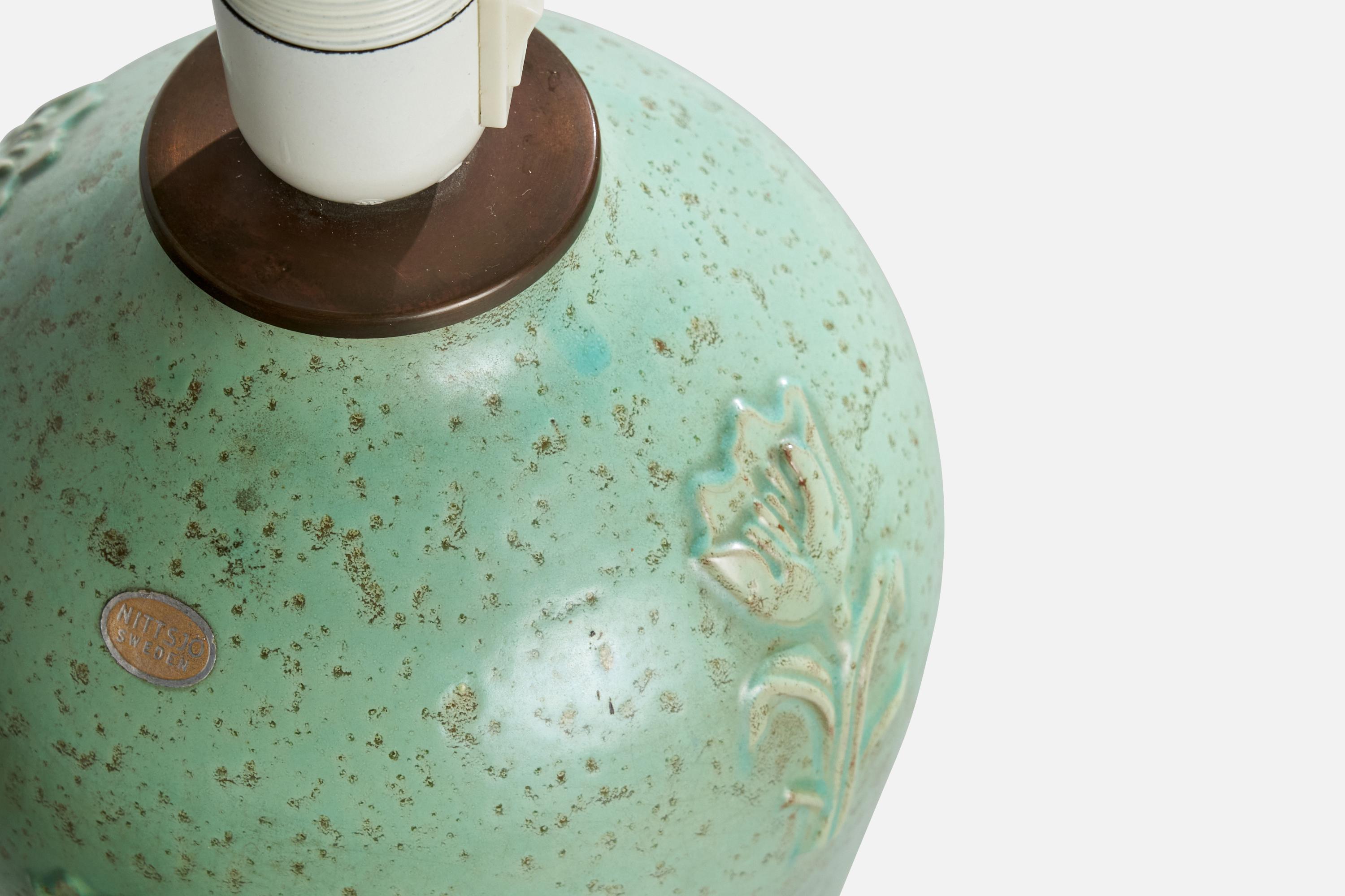 Jerk Werkmäster, lampe de table, céramique, laiton, Suède, années 1930 Bon état - En vente à High Point, NC