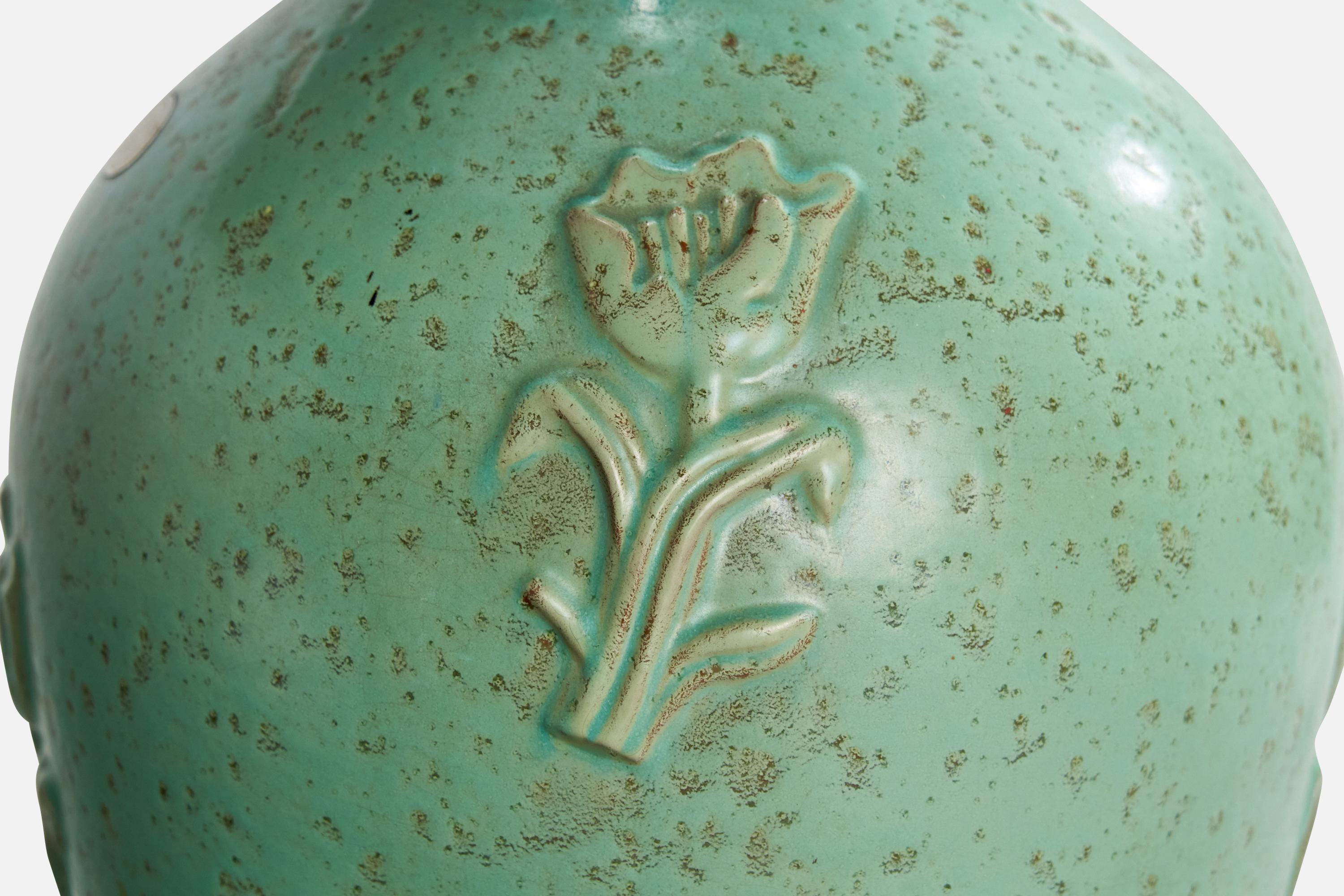 Milieu du XXe siècle Jerk Werkmäster, lampe de table, céramique, laiton, Suède, années 1930 en vente