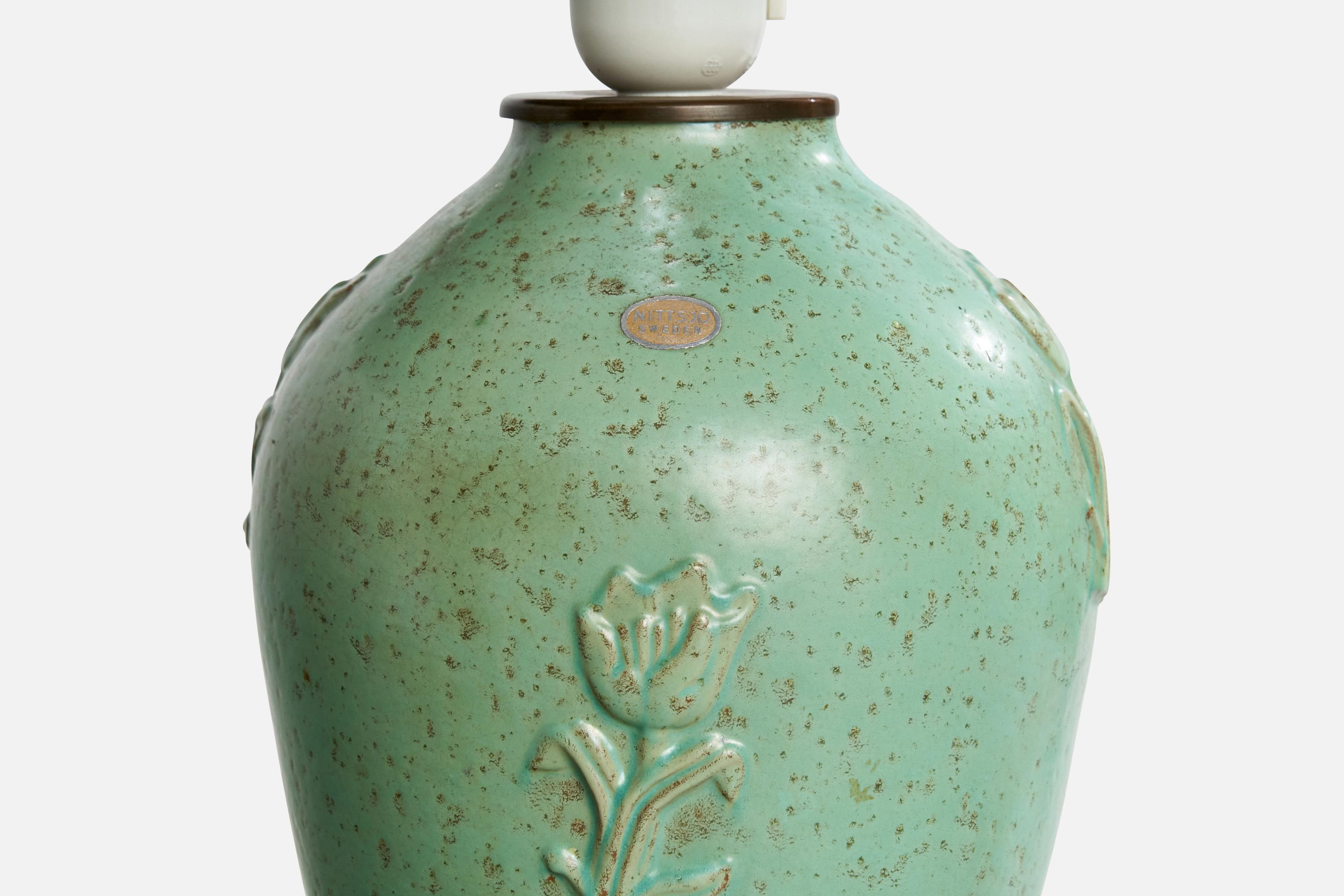 Jerk Werkmäster, lampe de table, céramique, laiton, Suède, années 1930 en vente 1