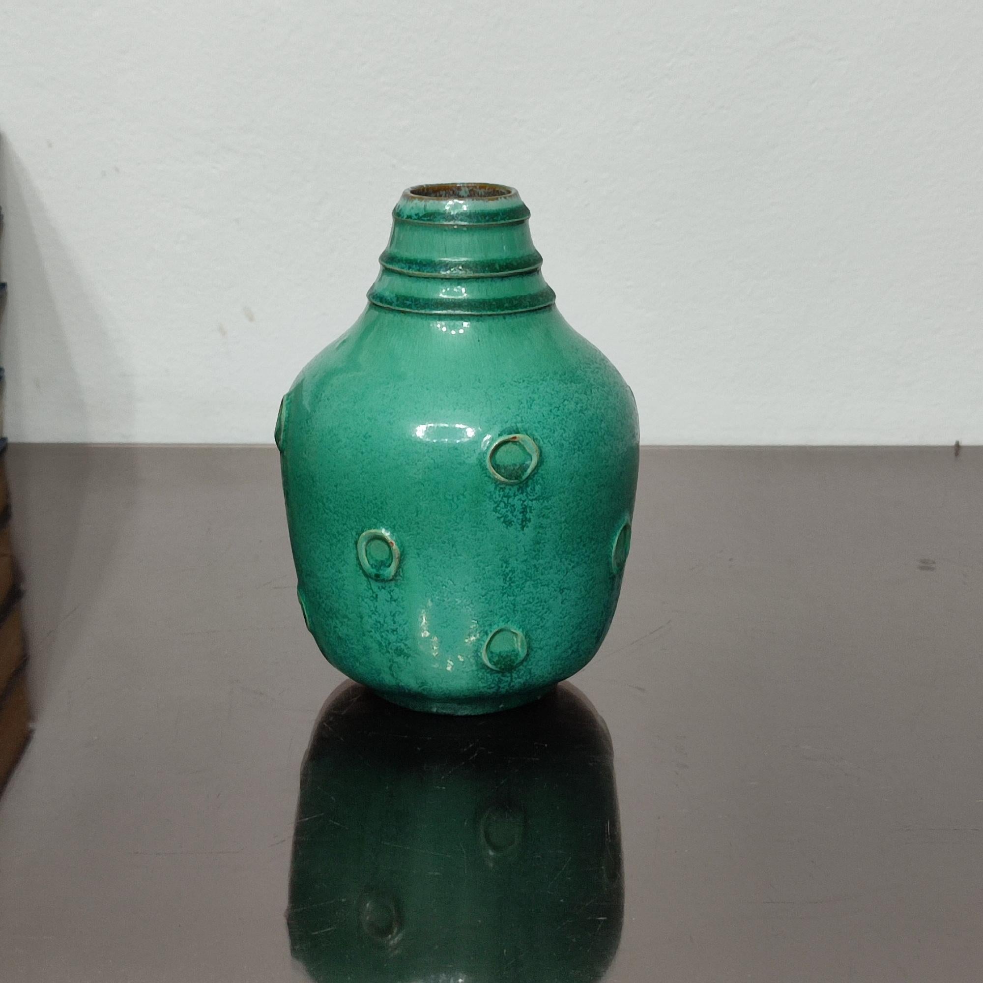 Glazed Jerk Werkmäster, Vase, Earthenware, Nittsjo Keramik, Sweden, 1940s For Sale
