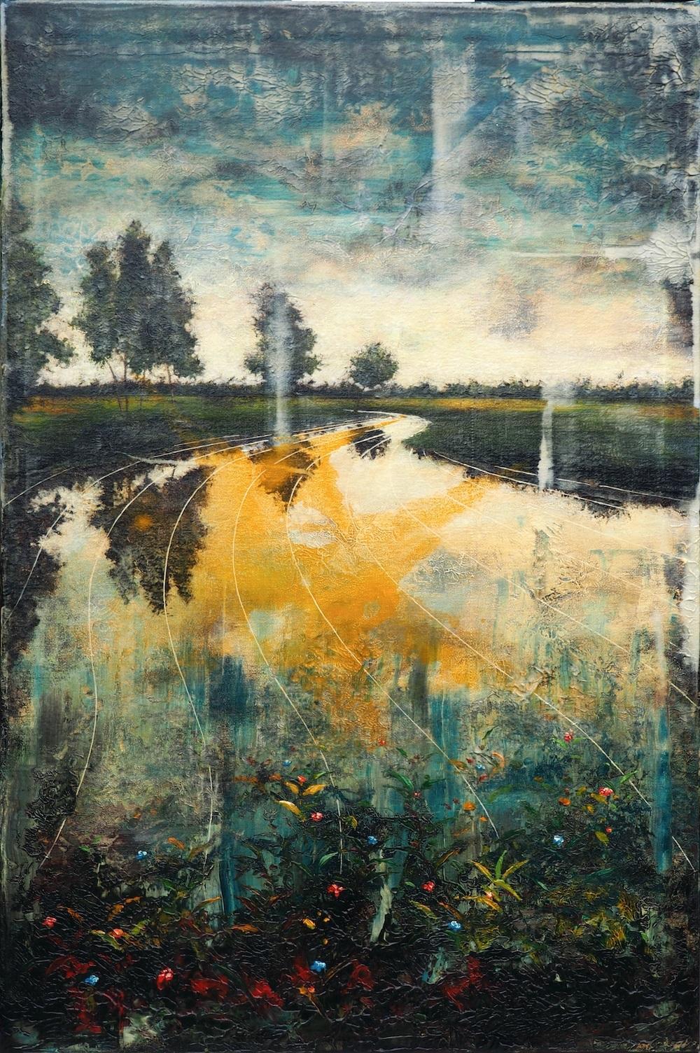 Jernej Forbici Figurative Painting - Agent Orange III Oil and Acrylic Painting on Canvas Flowers Landscape In Stock