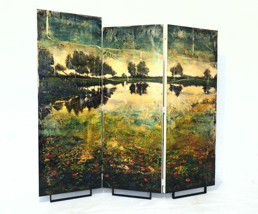 Pantalla Plegable Doble Cara Unfolded Truth Acryl and Oil on Wood En Stock - Landscape Painting Marrón de Jernej Forbici